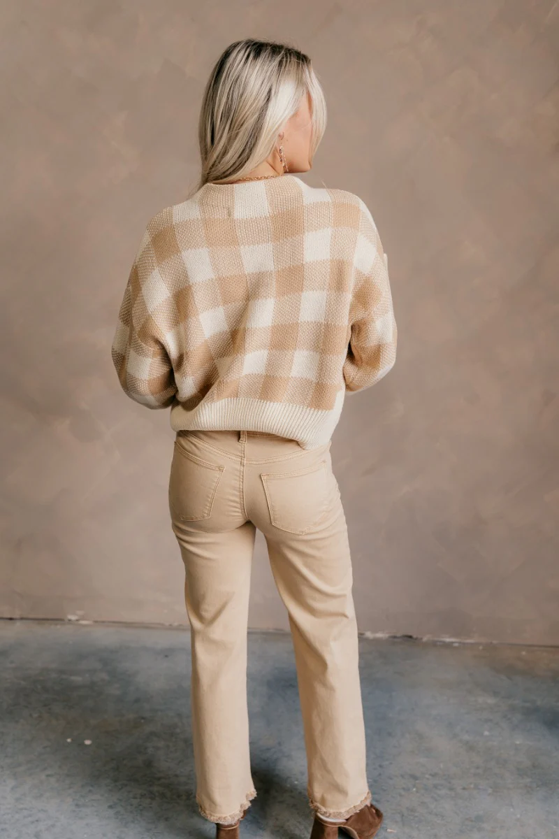 Journee Tan Checkered Sweater - Image 4