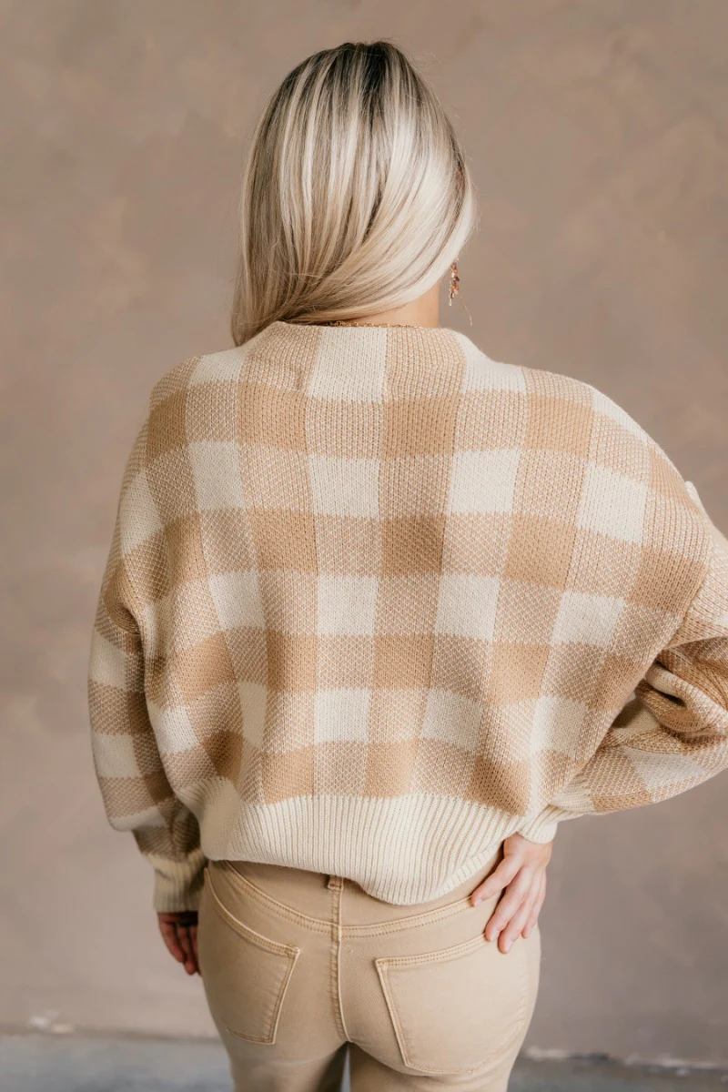Journee Tan Checkered Sweater - Image 5