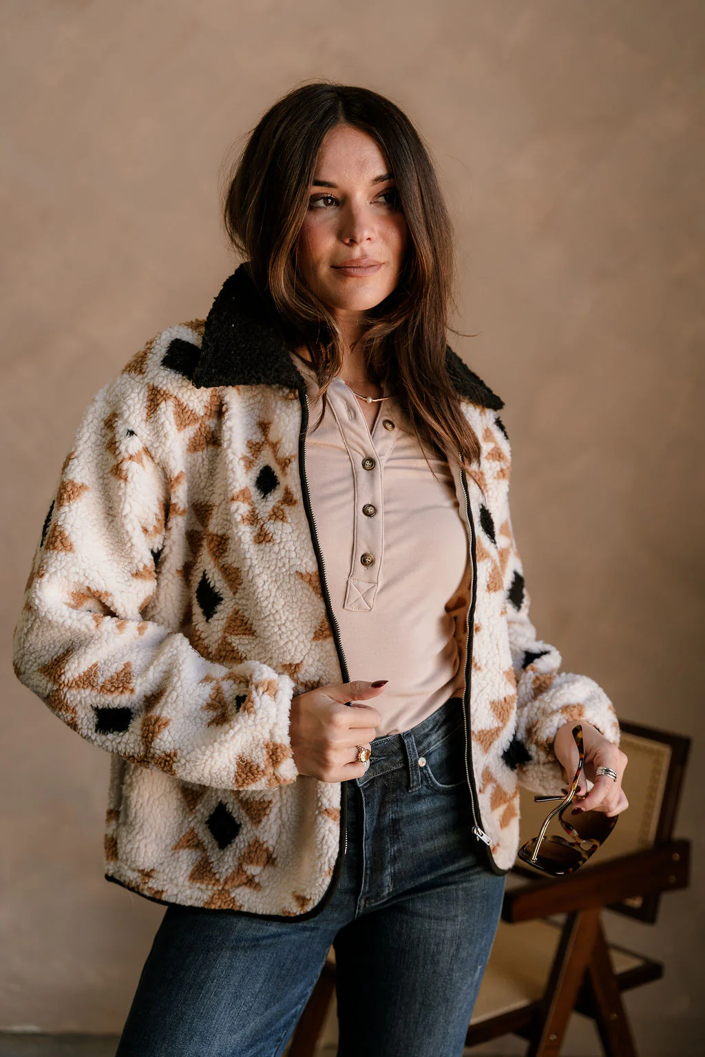 Journee Taupe Multi Sherpa Jacket