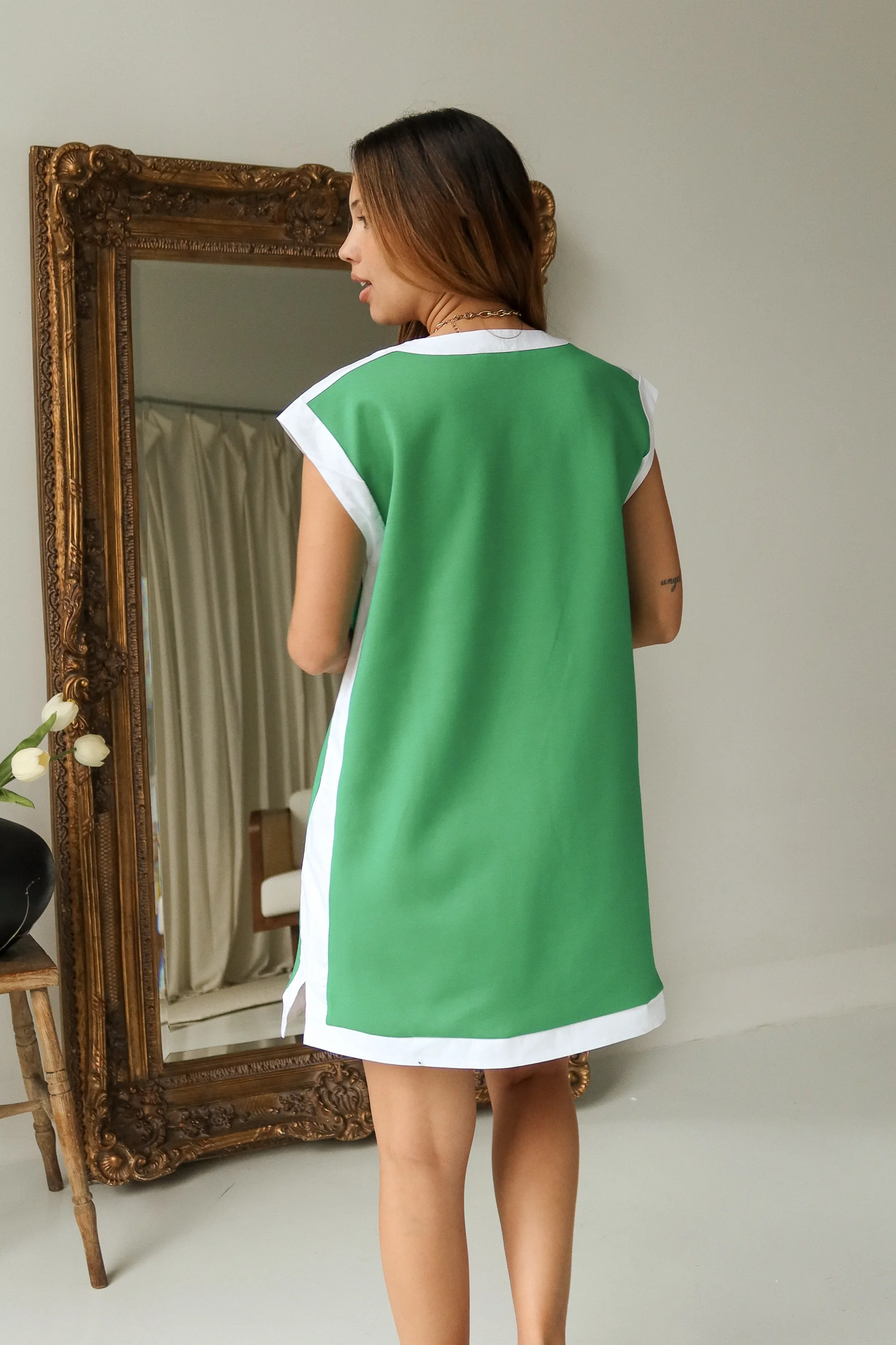 Journey Green & White Sleeveless Mini Dress - Image 4