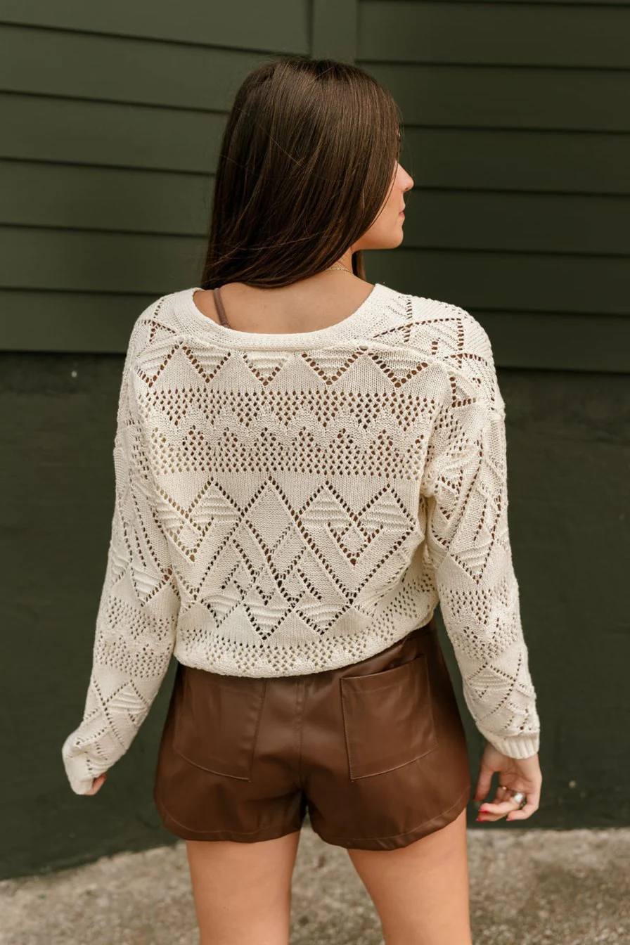 Charlee Cream Open Front Ties Sweater - Image 7