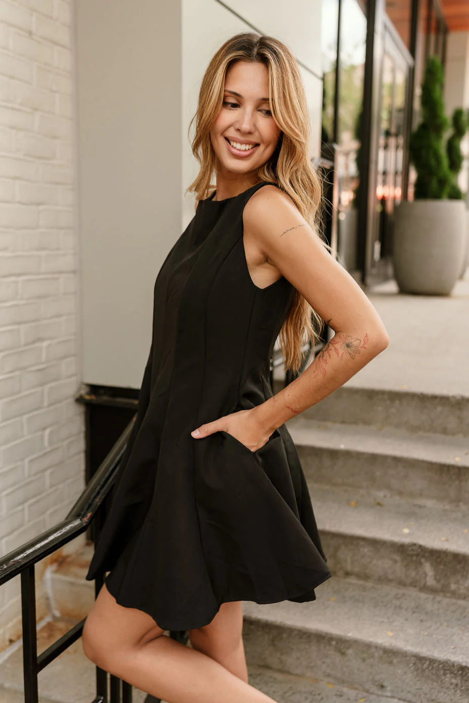 Julia Black Flare Sleeveless Mini Dress - Image 6