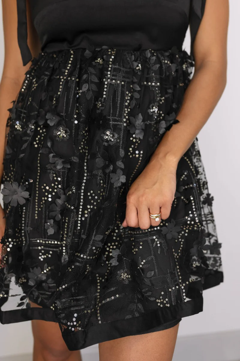 Julia Black Floral Sleeveless Mini Flare Dress - Image 5
