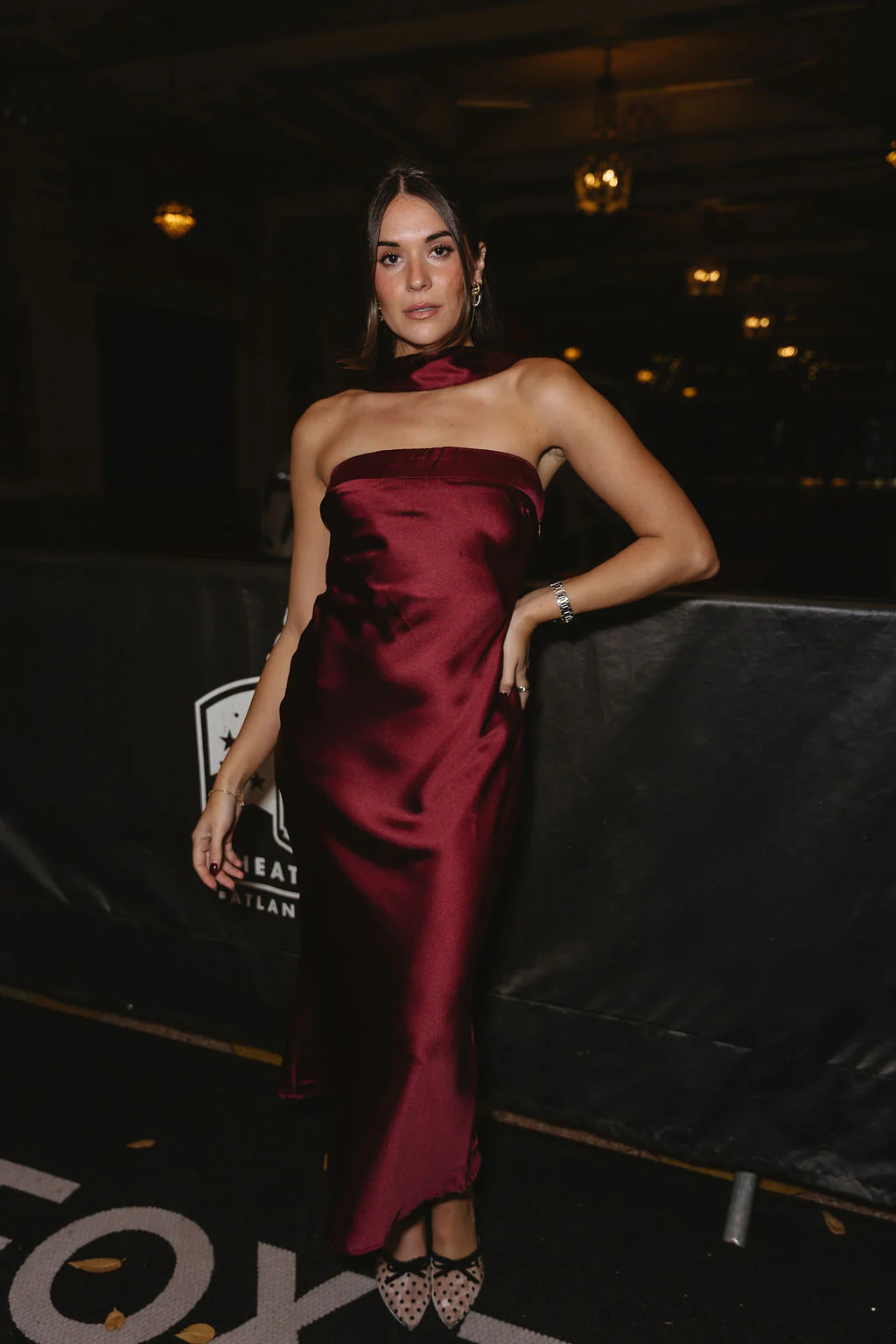 Julia Burgundy Satin Midi Dress - Image 12
