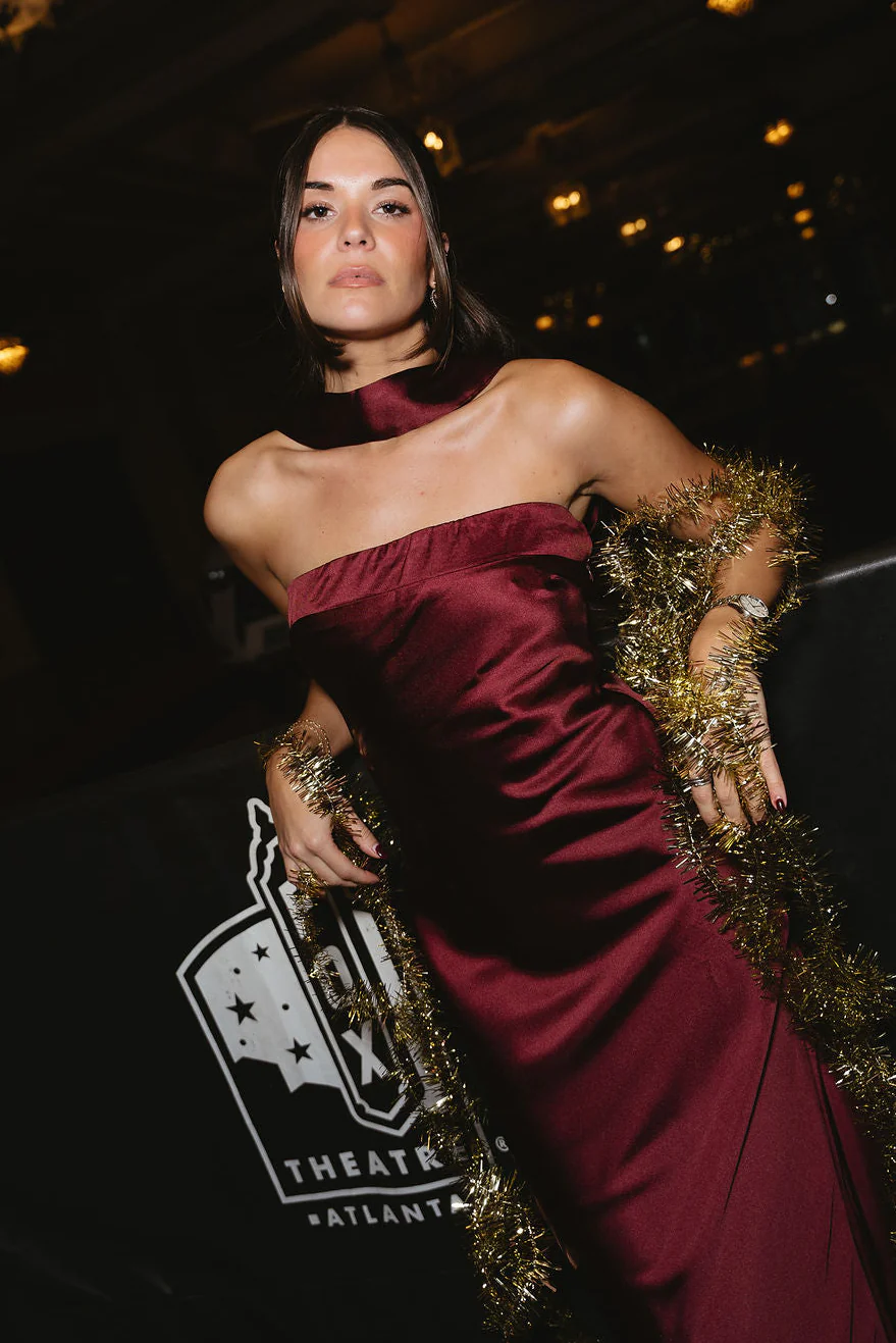 Julia Burgundy Satin Midi Dress - Image 5