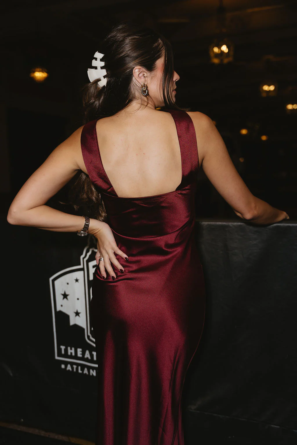 Julia Burgundy Satin Midi Dress - Image 6