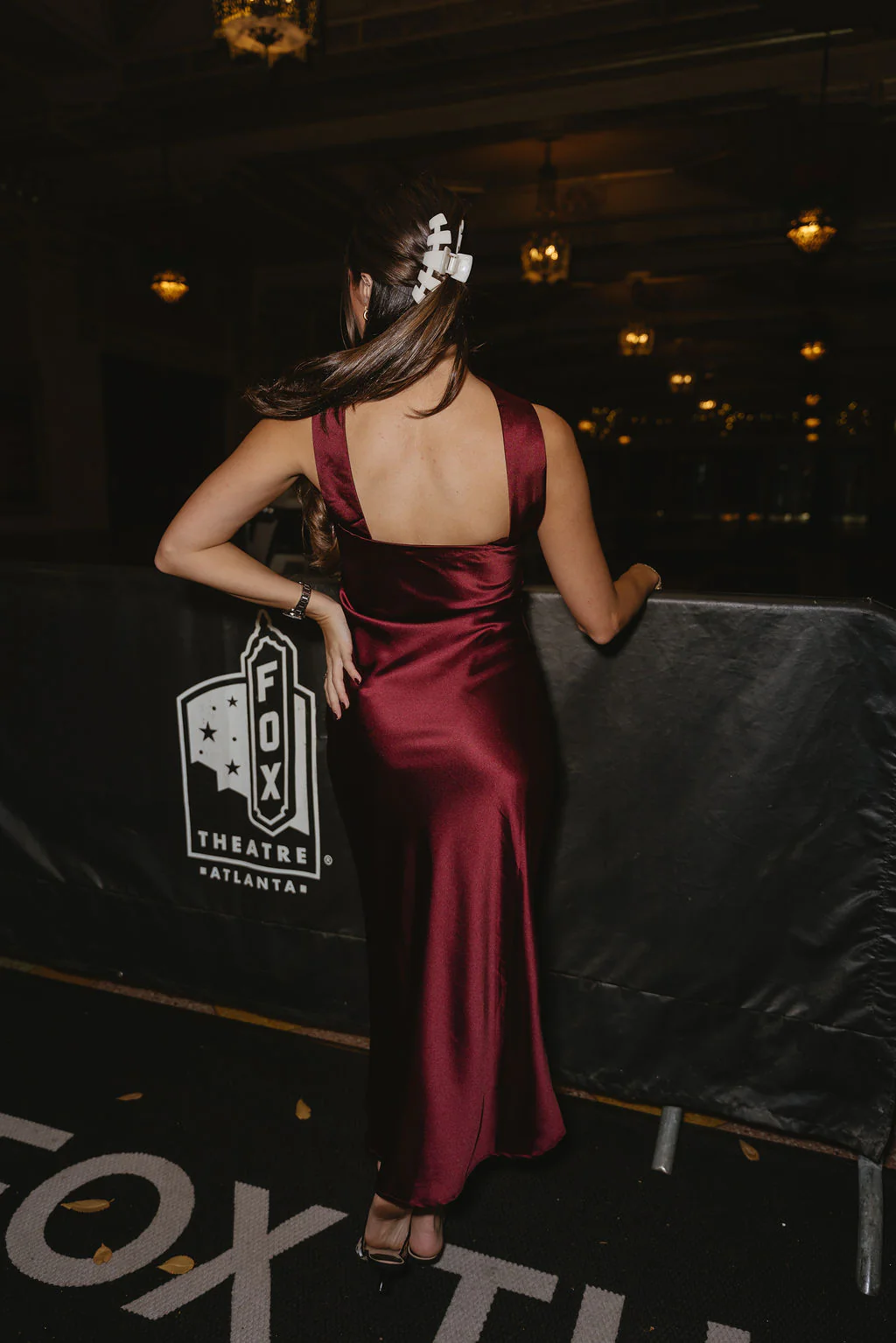 Julia Burgundy Satin Midi Dress - Image 7