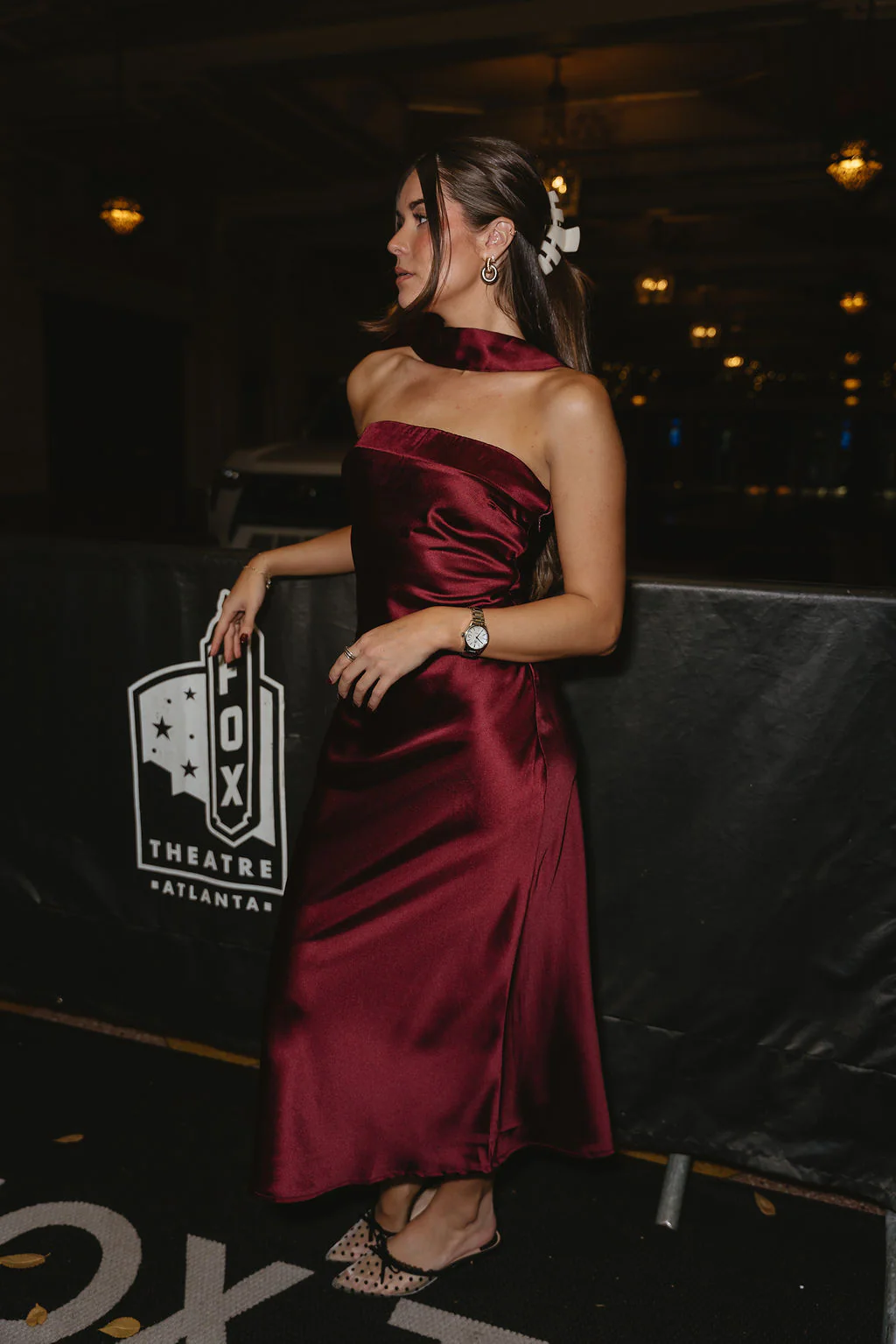 Julia Burgundy Satin Midi Dress - Image 8