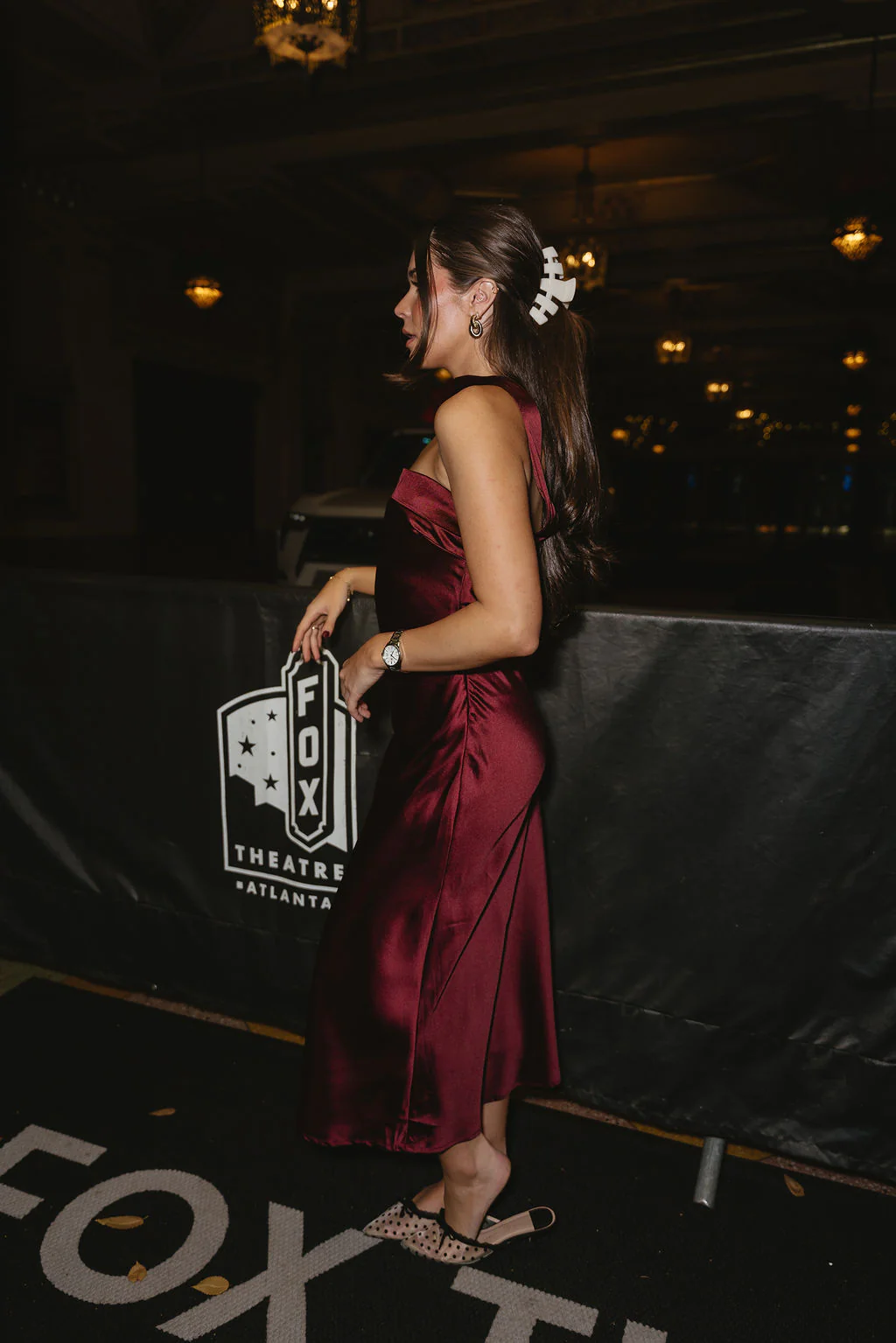 Julia Burgundy Satin Midi Dress - Image 9
