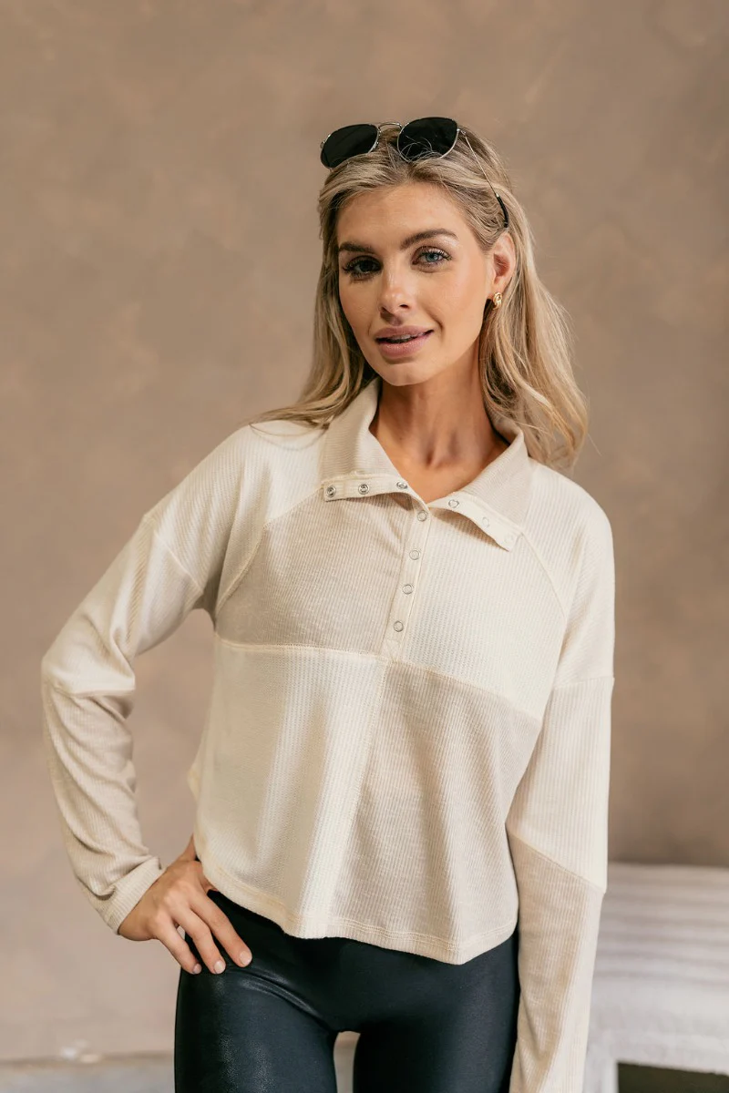 Julia Cream Color Block Thermal Top