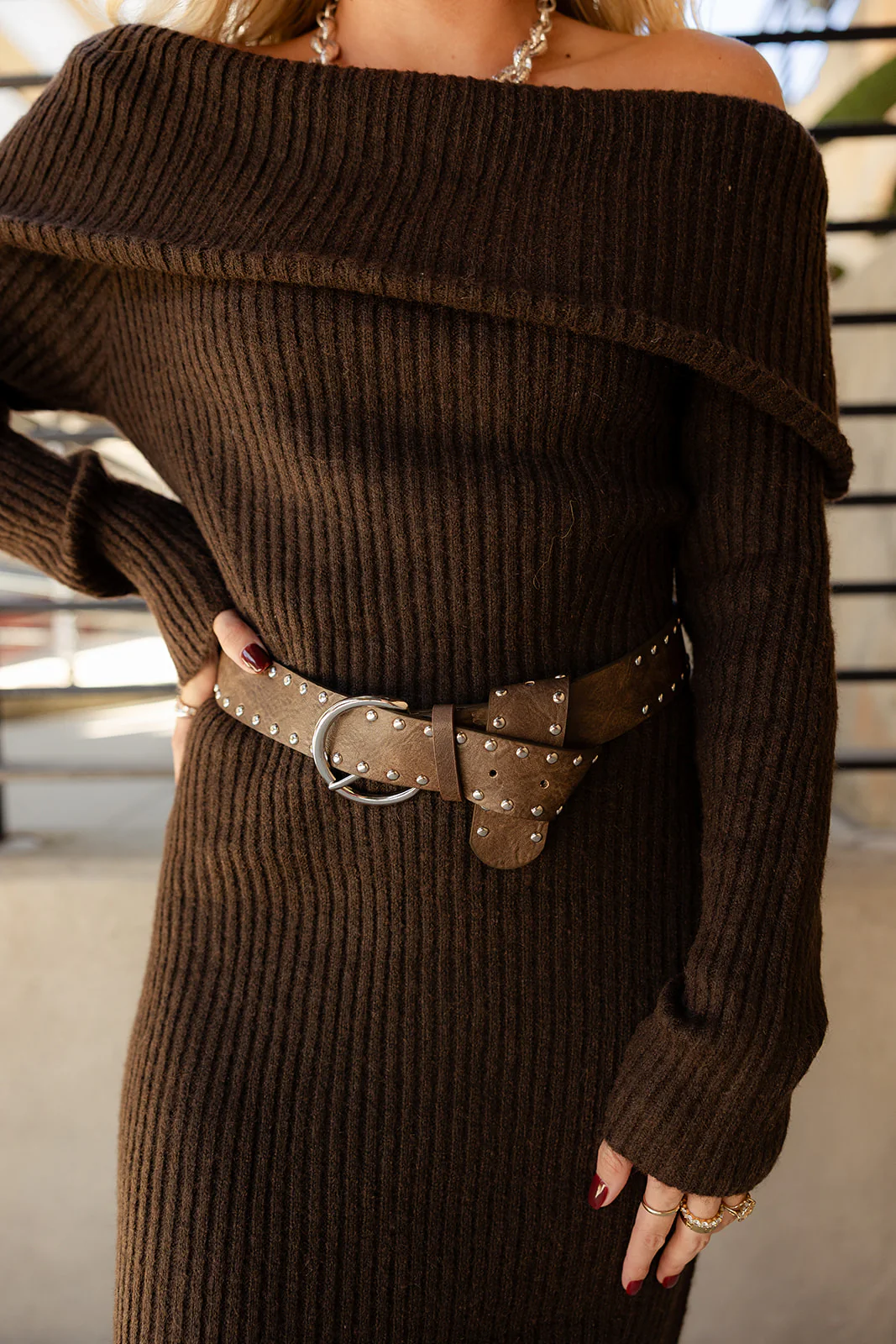 Julia Dark Brown & Silver Studs Belt - Image 2