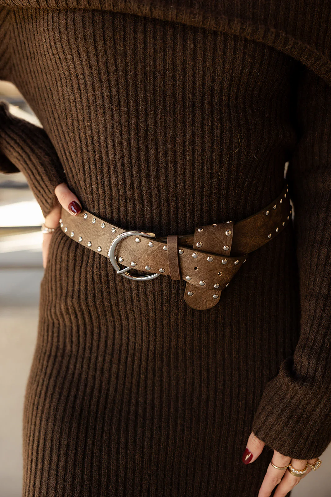 Julia Dark Brown & Silver Studs Belt - Image 3
