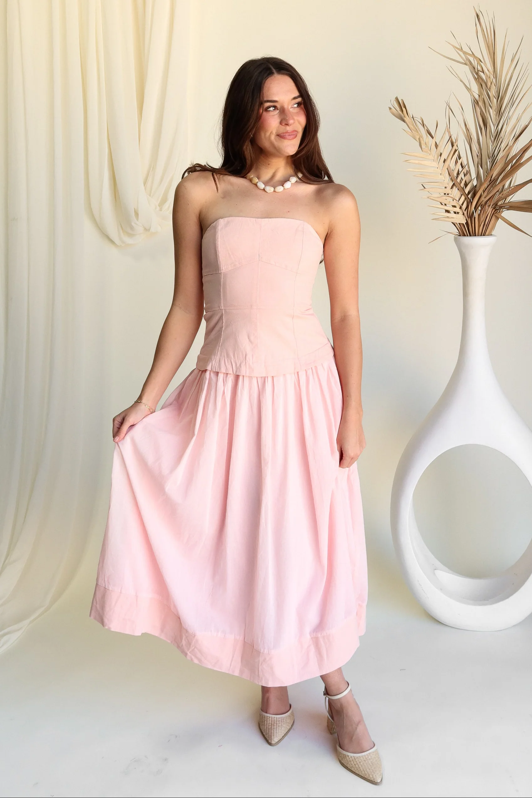 Julia Light Pink Flare Midi Dress - Image 2