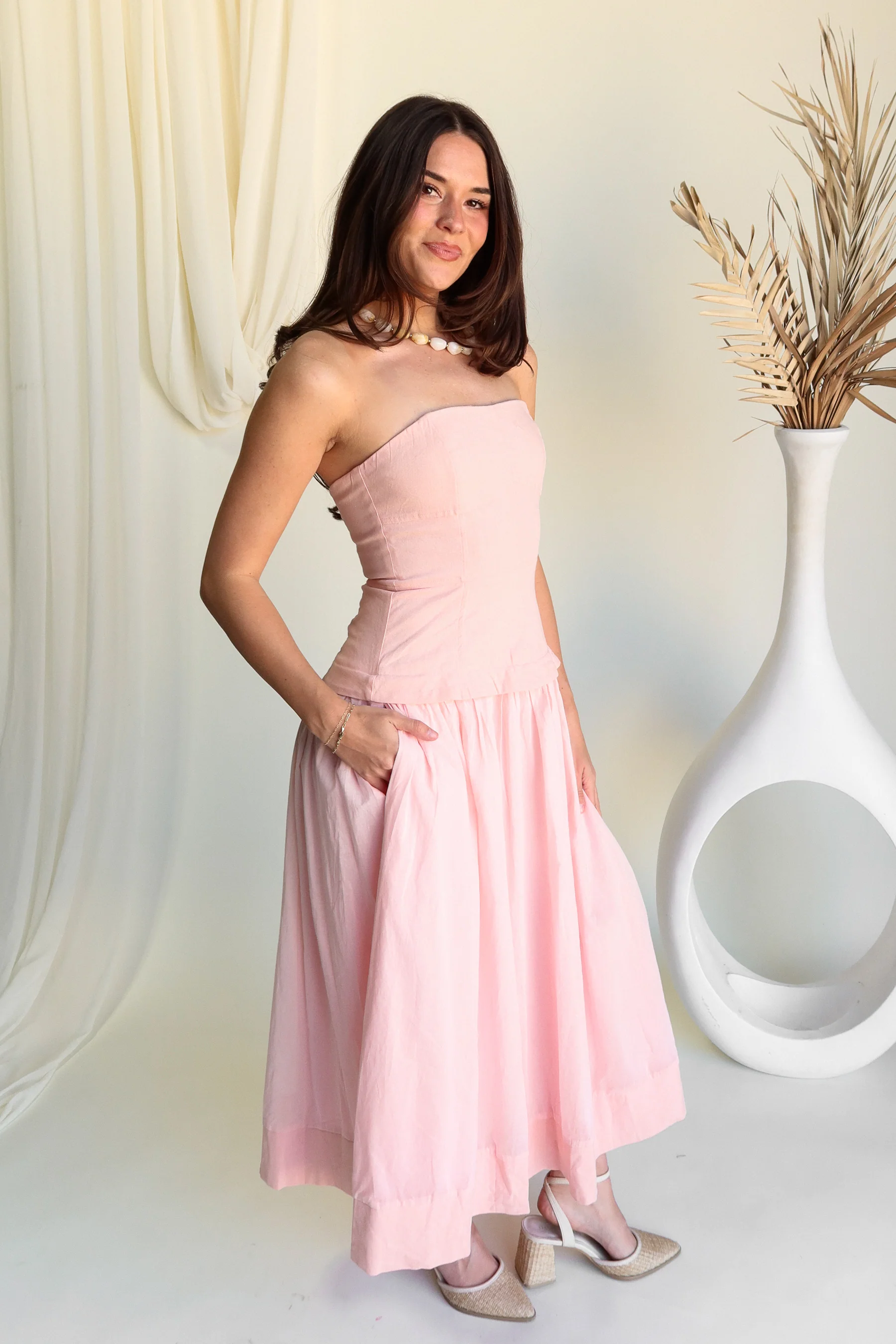 Julia Light Pink Flare Midi Dress - Image 4