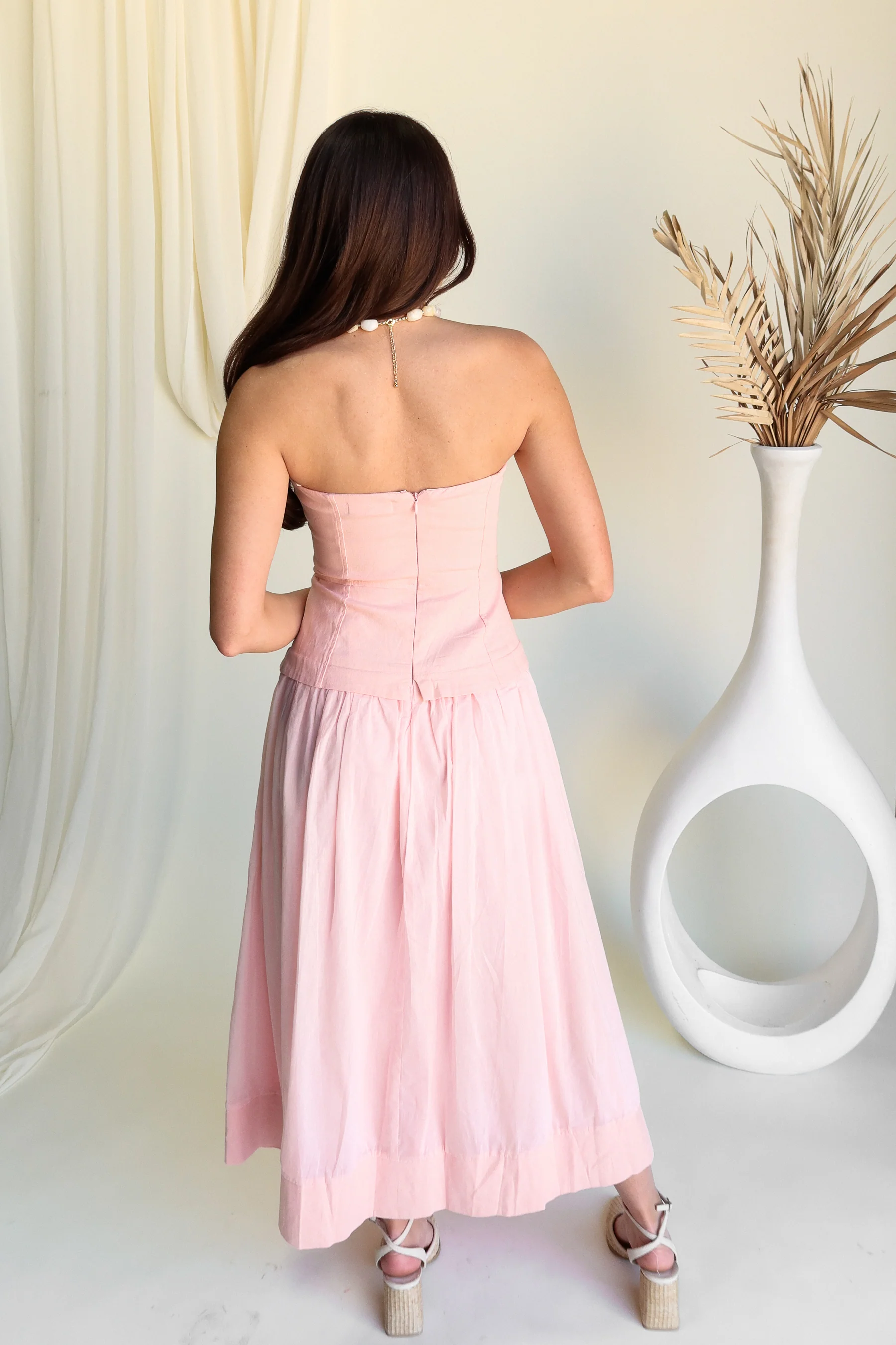 Julia Light Pink Flare Midi Dress - Image 5