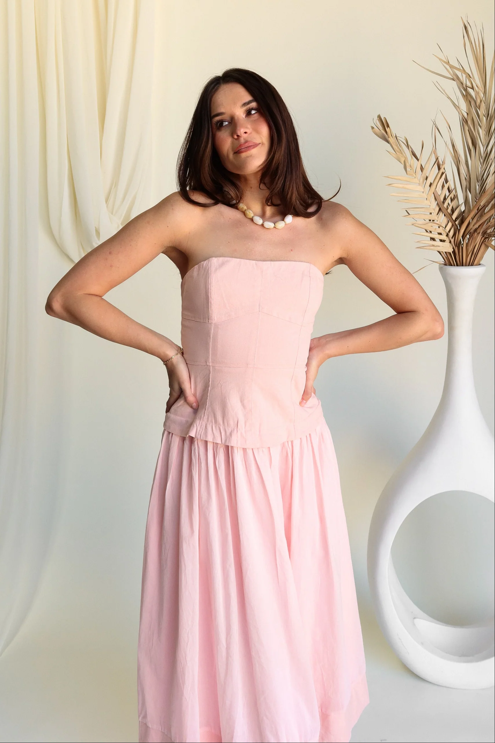 Julia Light Pink Flare Midi Dress - Image 6