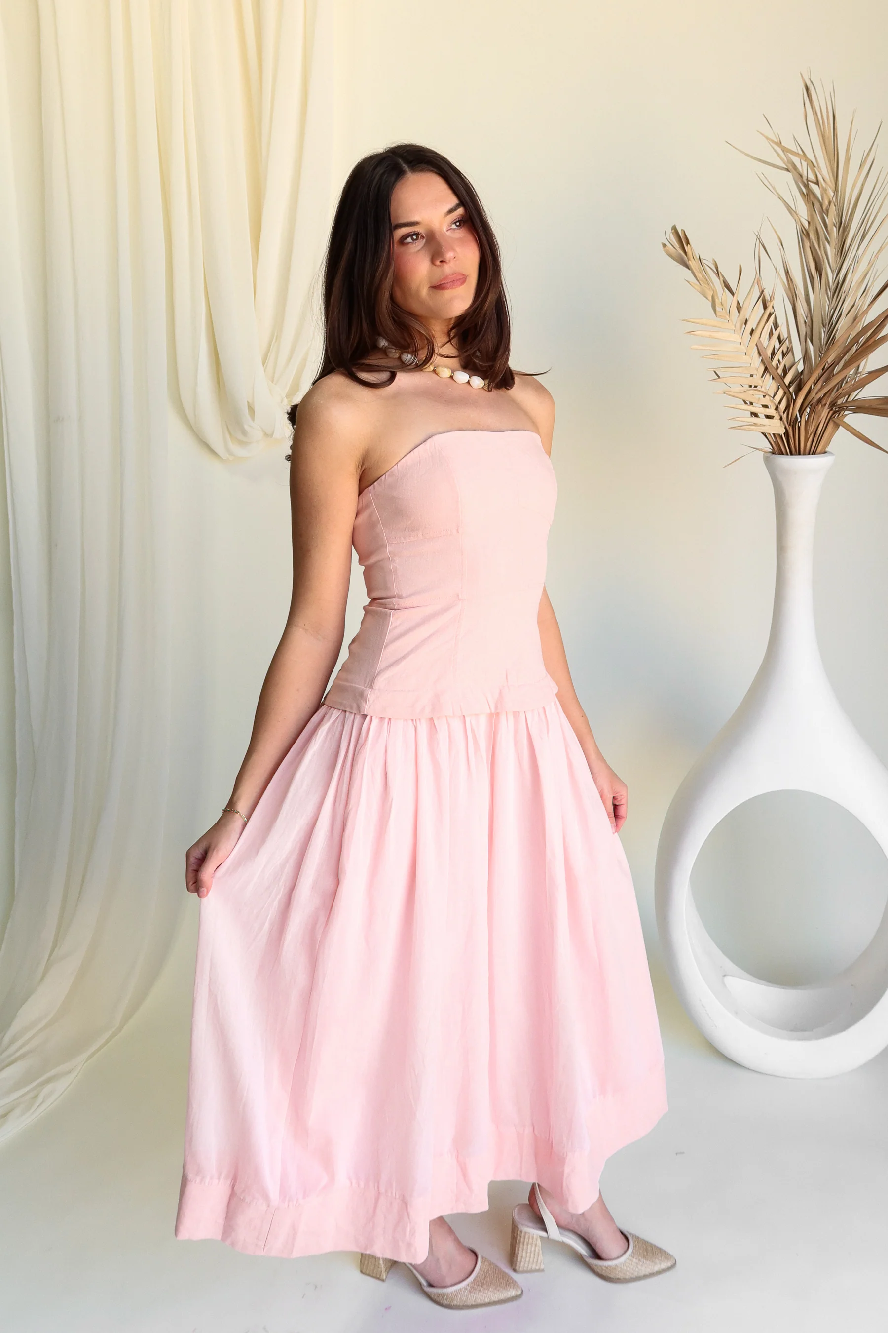 Julia Light Pink Flare Midi Dress - Image 7