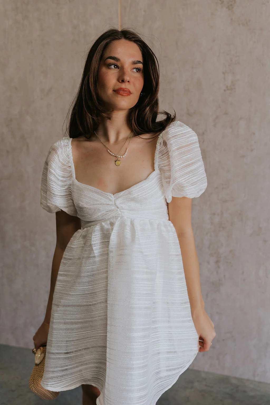 Julia Off White Short Puff Sleeve Mini Dress