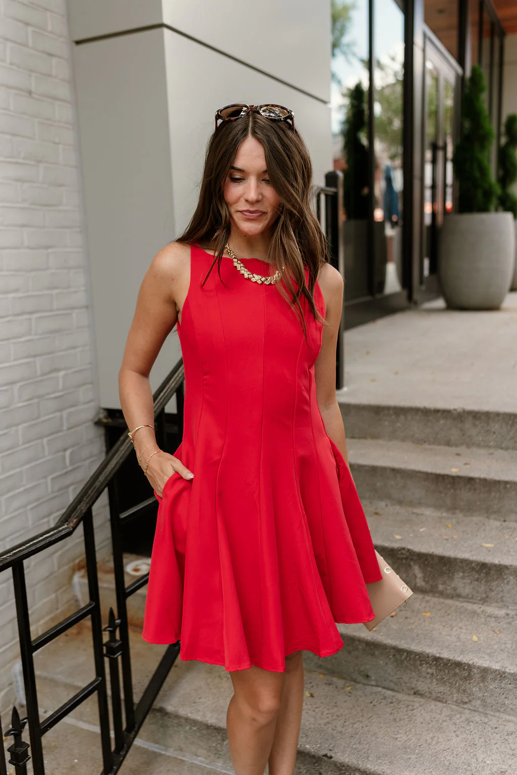 Julia Red Flare Sleeveless Mini Dress - Image 2