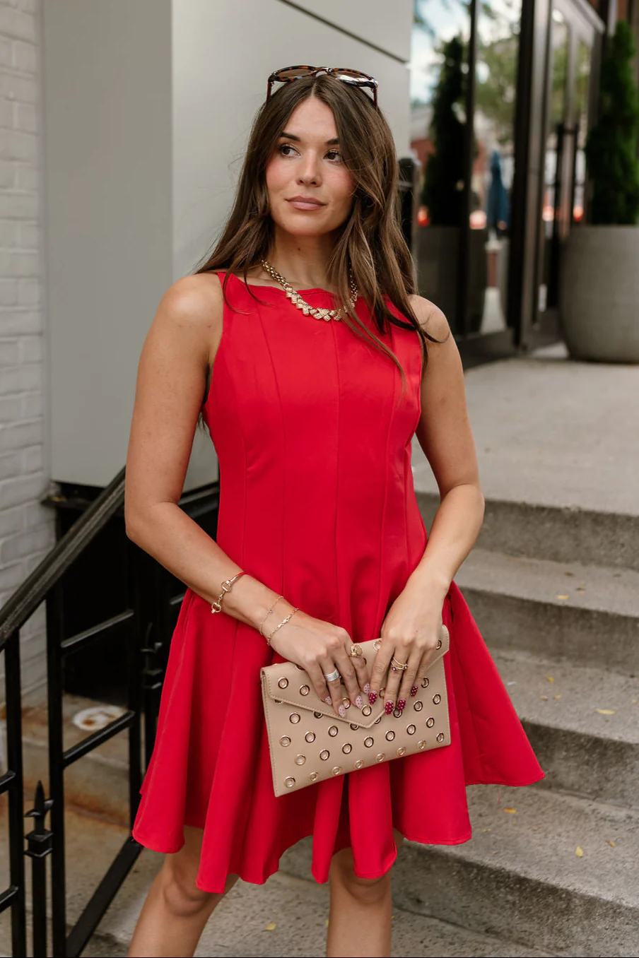 Julia Red Flare Sleeveless Mini Dress - Image 3