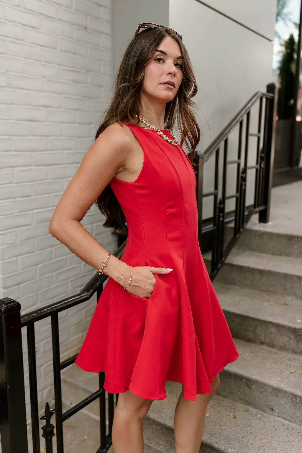 Julia Red Flare Sleeveless Mini Dress - Image 4