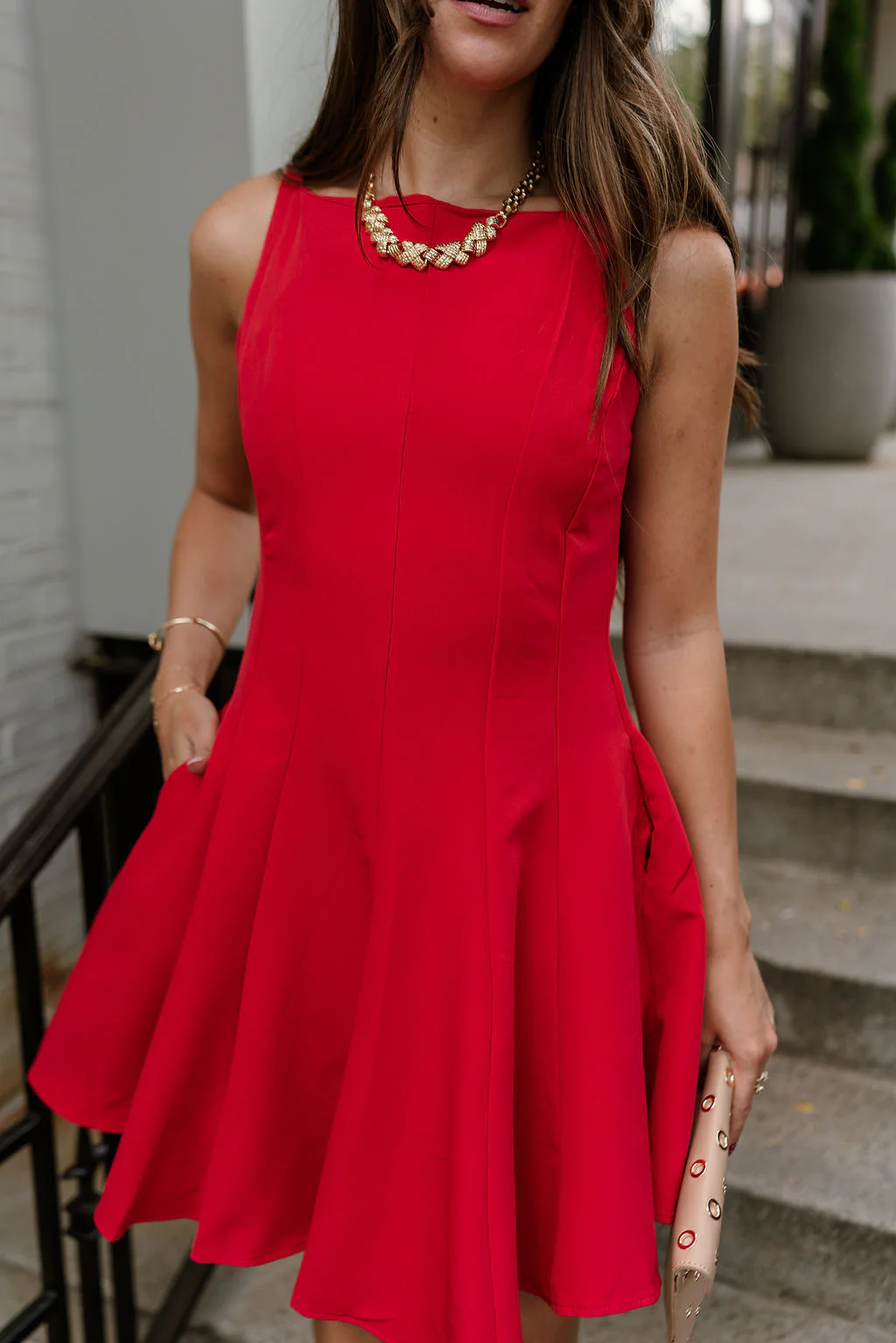 Julia Red Flare Sleeveless Mini Dress - Image 6