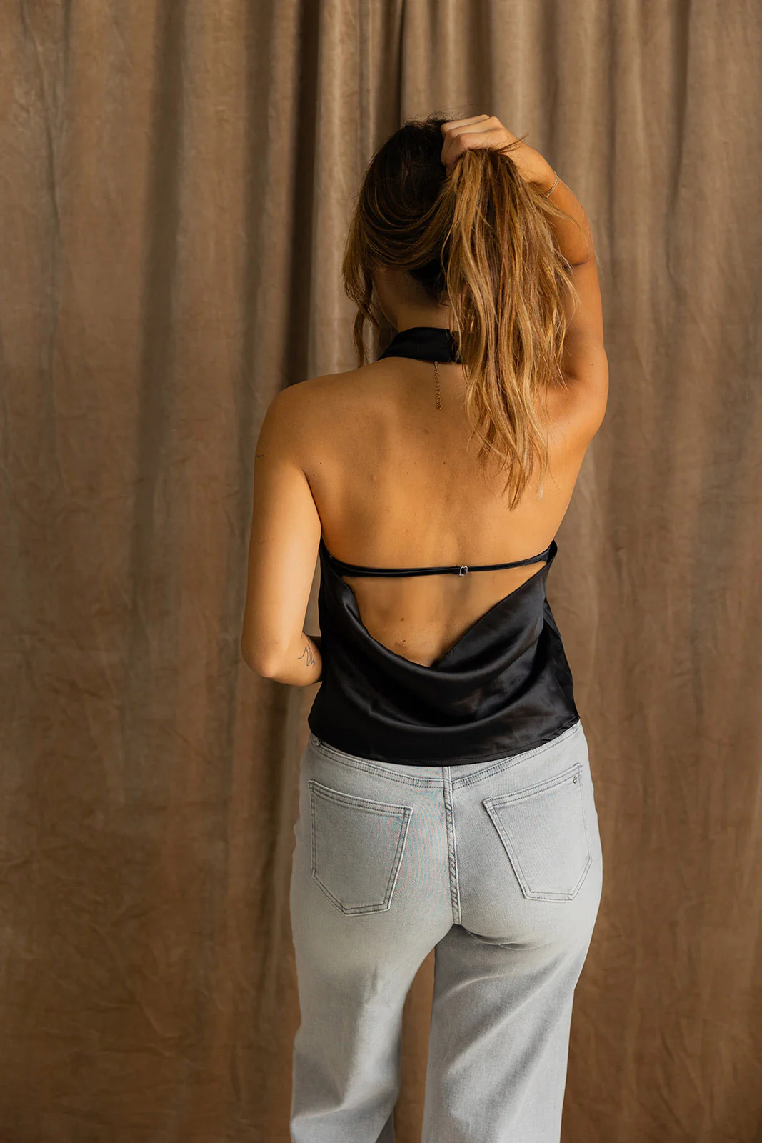 Juliana Black Satin Halter Tank - Image 4