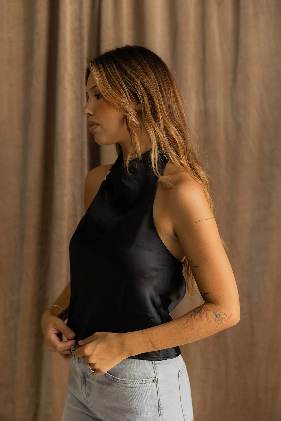 Juliana Black Satin Halter Tank - Image 5