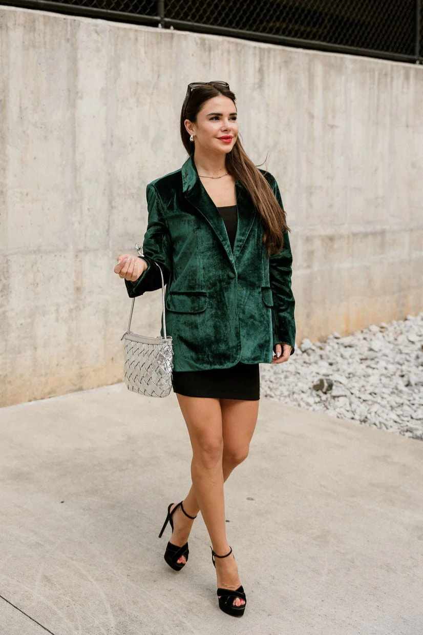 Juliana Dark Green Velvet Blazer - Image 2