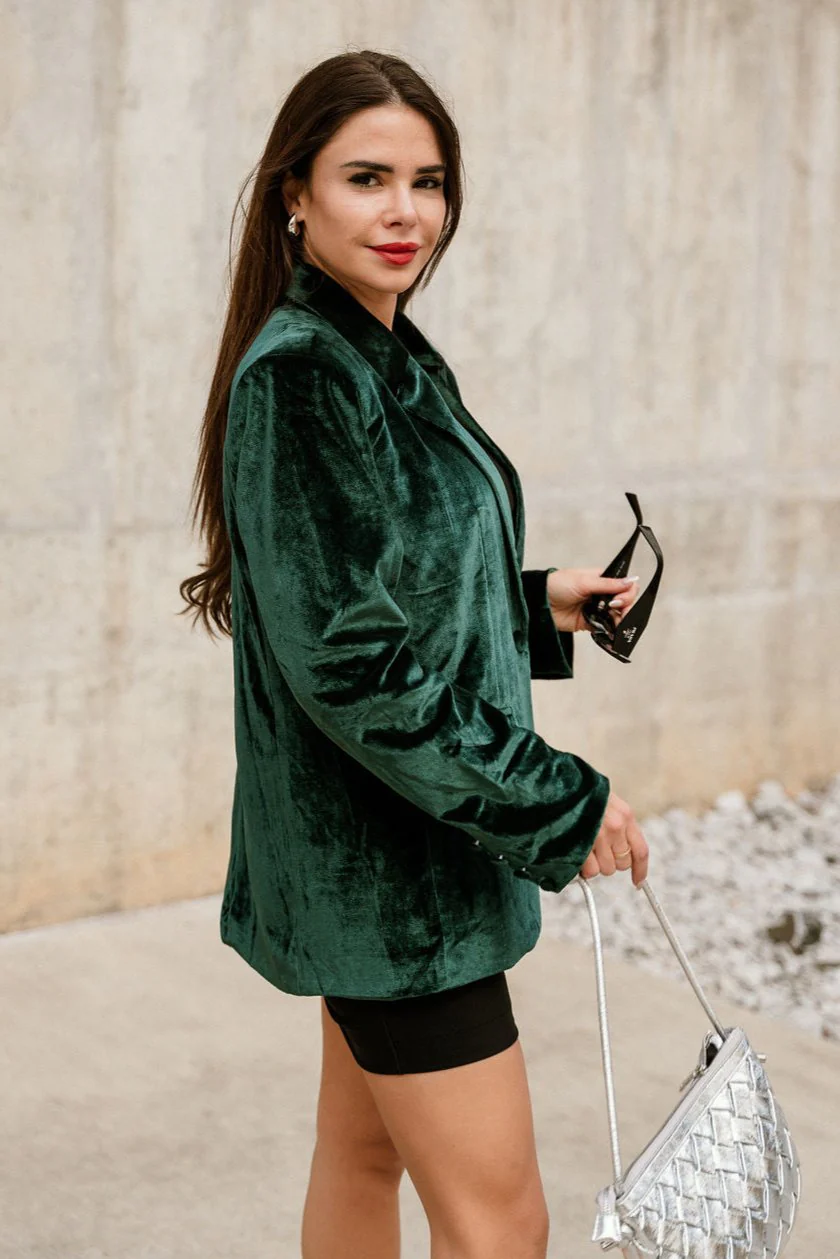 Juliana Dark Green Velvet Blazer - Image 3