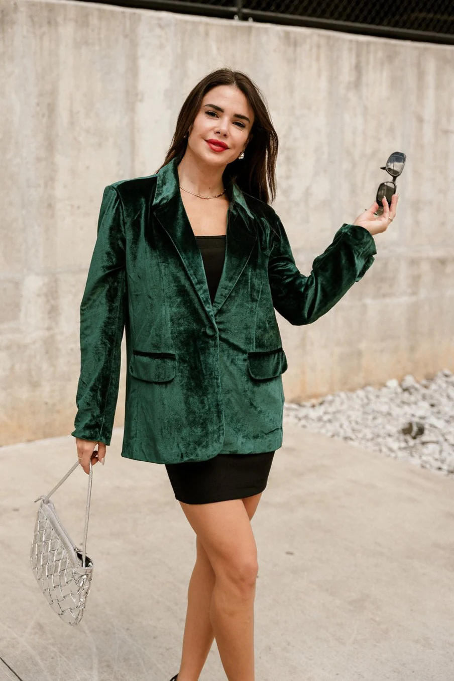 Juliana Dark Green Velvet Blazer - Image 5