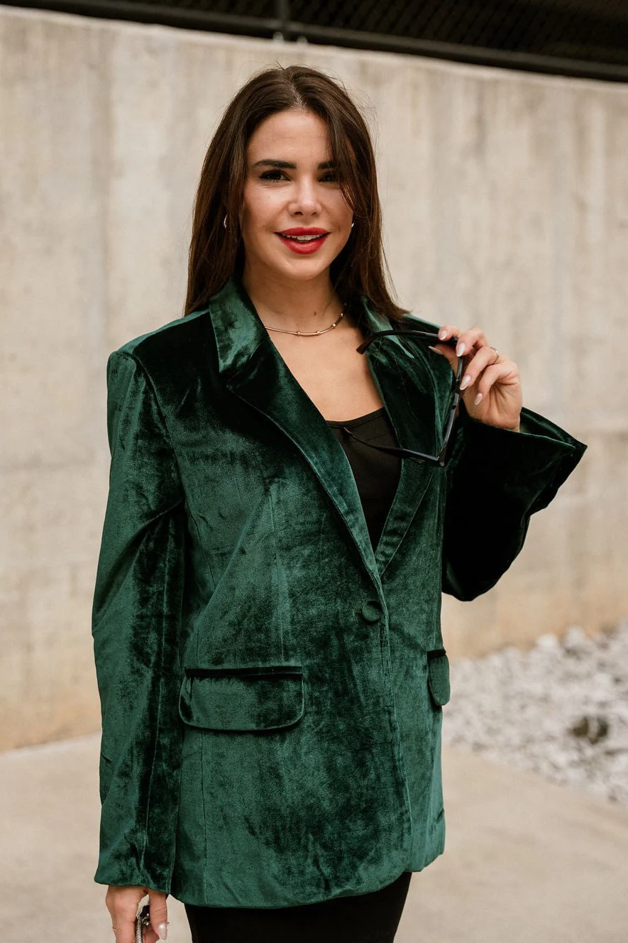 Juliana Dark Green Velvet Blazer - Image 6