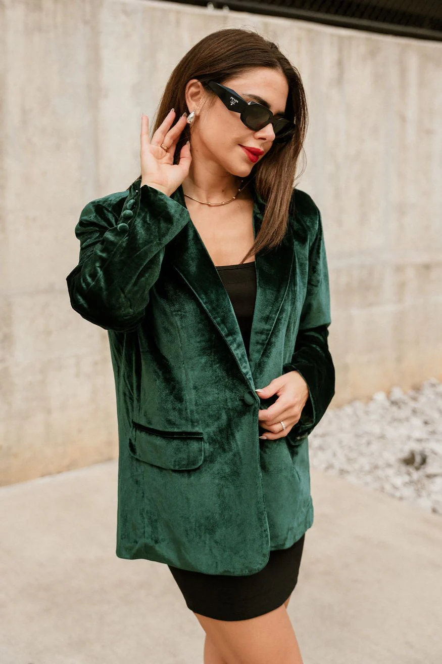 Juliana Dark Green Velvet Blazer - Image 8
