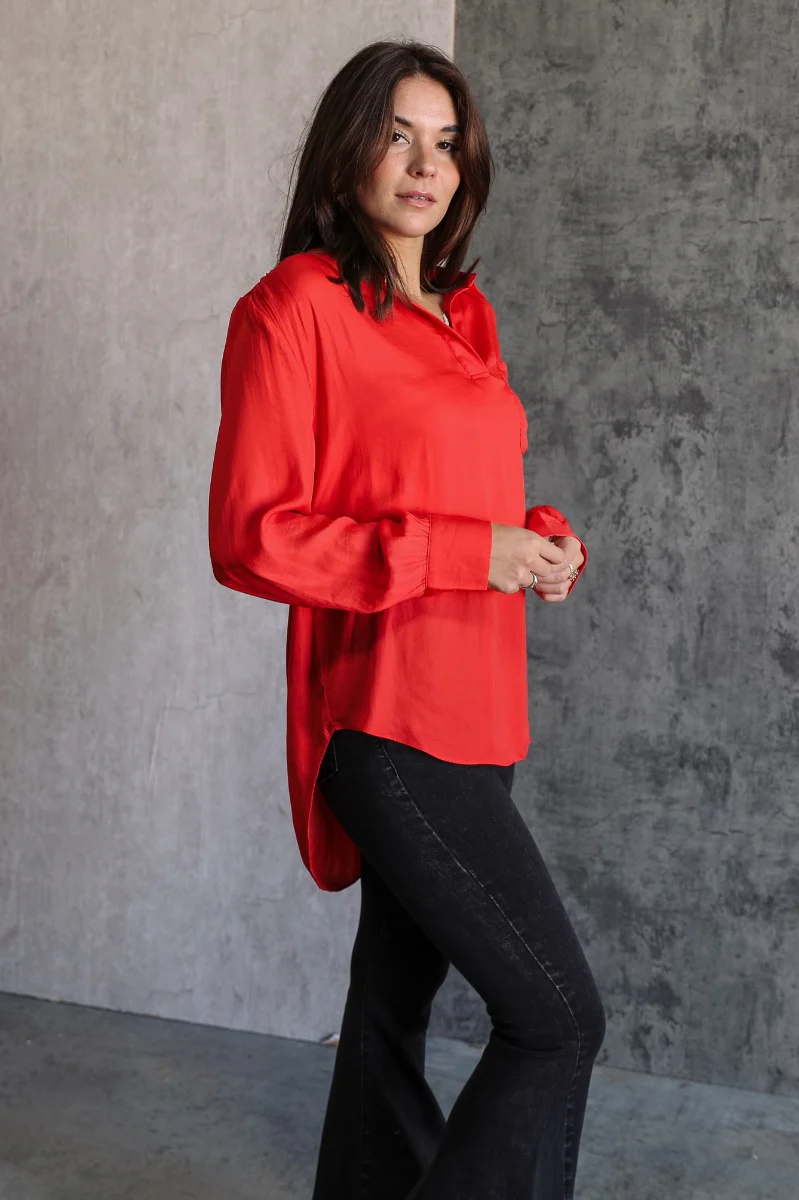 Julianna Red Satin Long Sleeve Top - Image 5