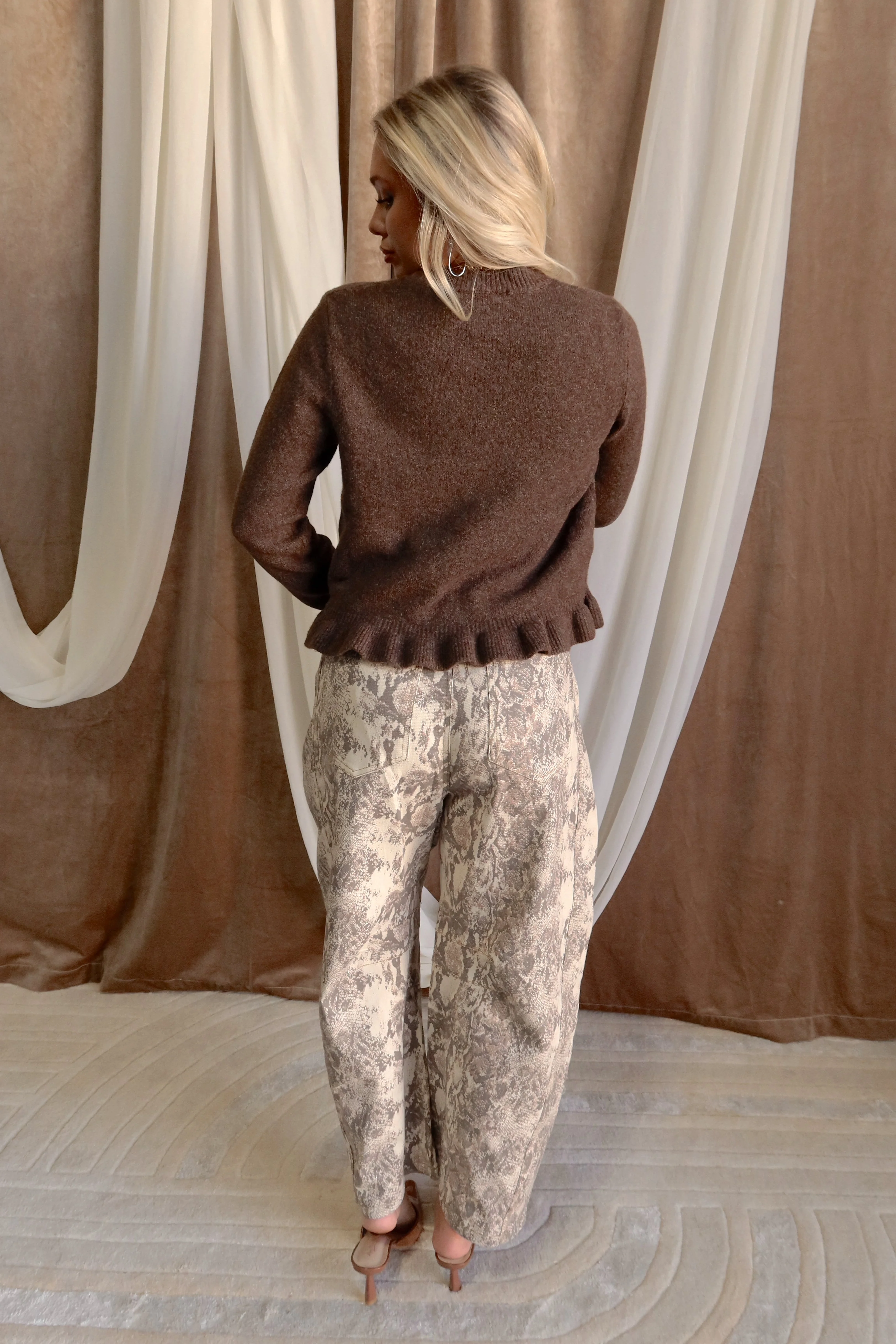 Julietta Brown Knit Ruffle Cardigan - Image 4
