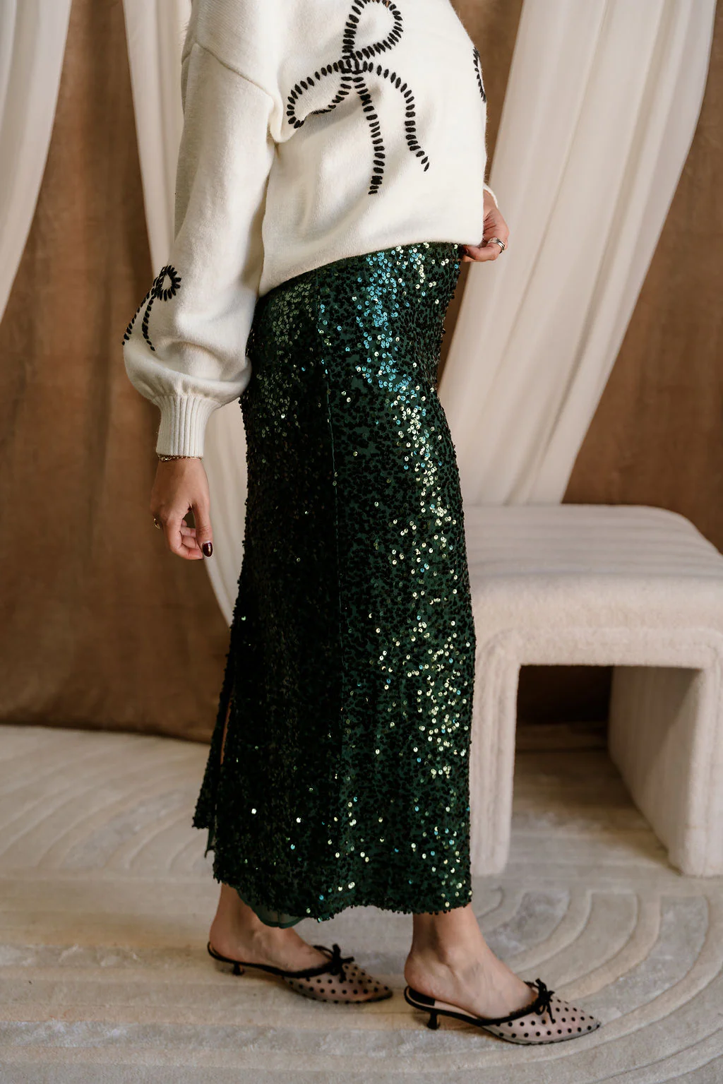 Julietta Green Sequin Midi Skirt - Image 3