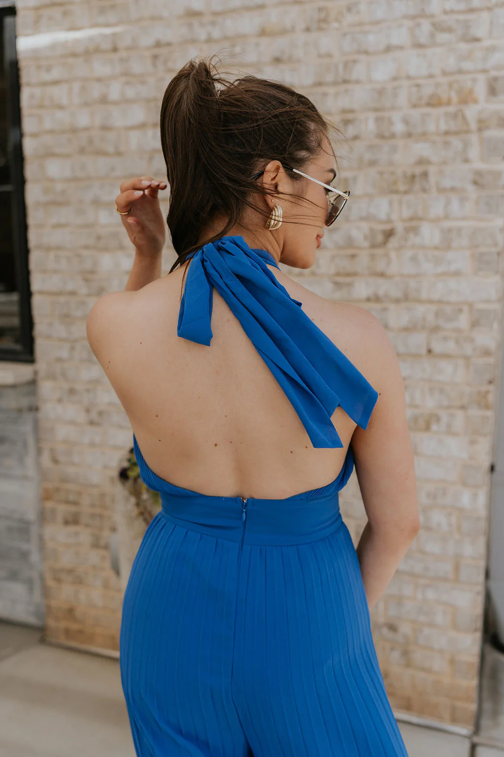Juliette Blue Halter Tie Pleated Jumpsuit - Image 4