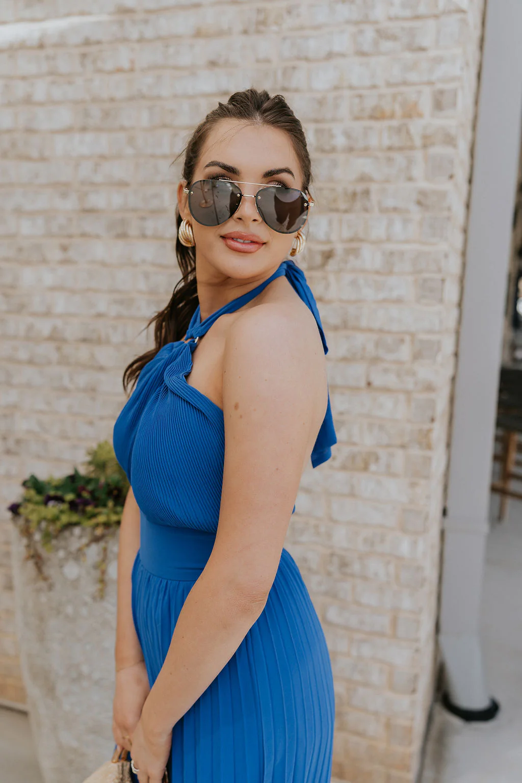 Juliette Blue Halter Tie Pleated Jumpsuit - Image 7