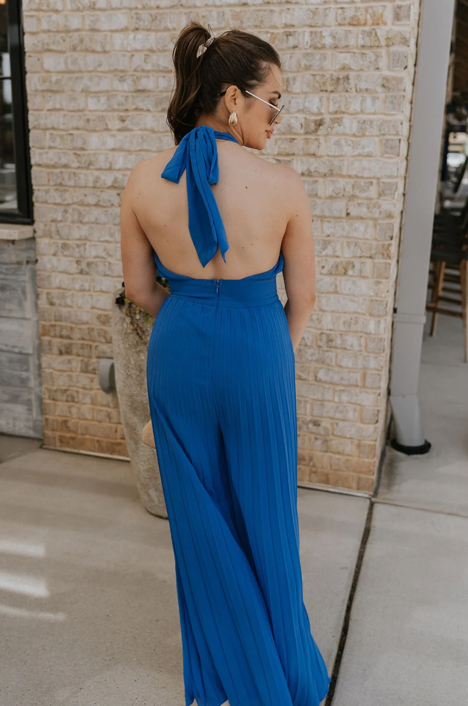 Juliette Blue Halter Tie Pleated Jumpsuit - Image 8