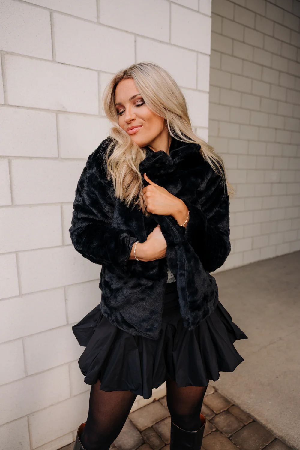 Juliette Faux Fur Long Sleeve Jacket in Black