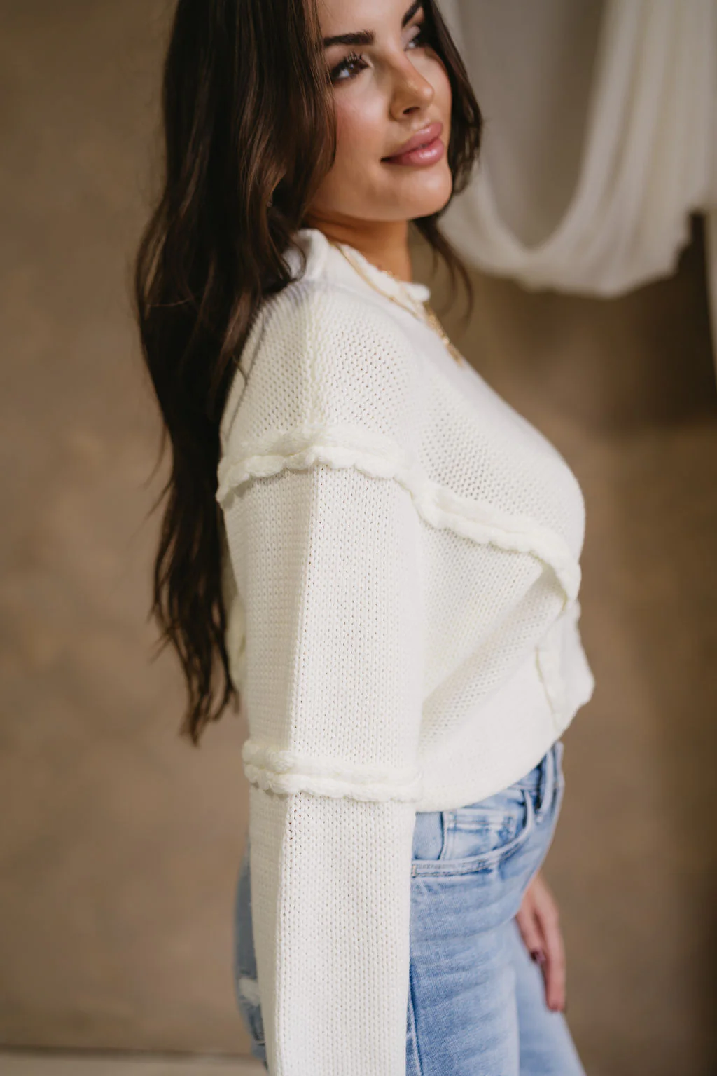 Juliette Ivory Braided Knit Sweater - Image 3