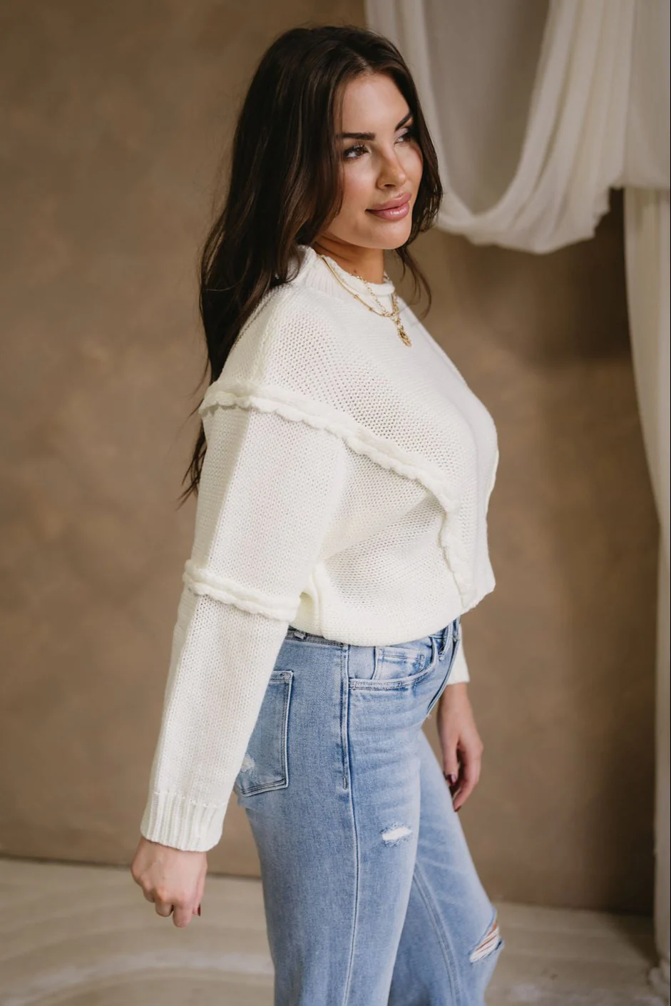 Juliette Ivory Braided Knit Sweater - Image 6
