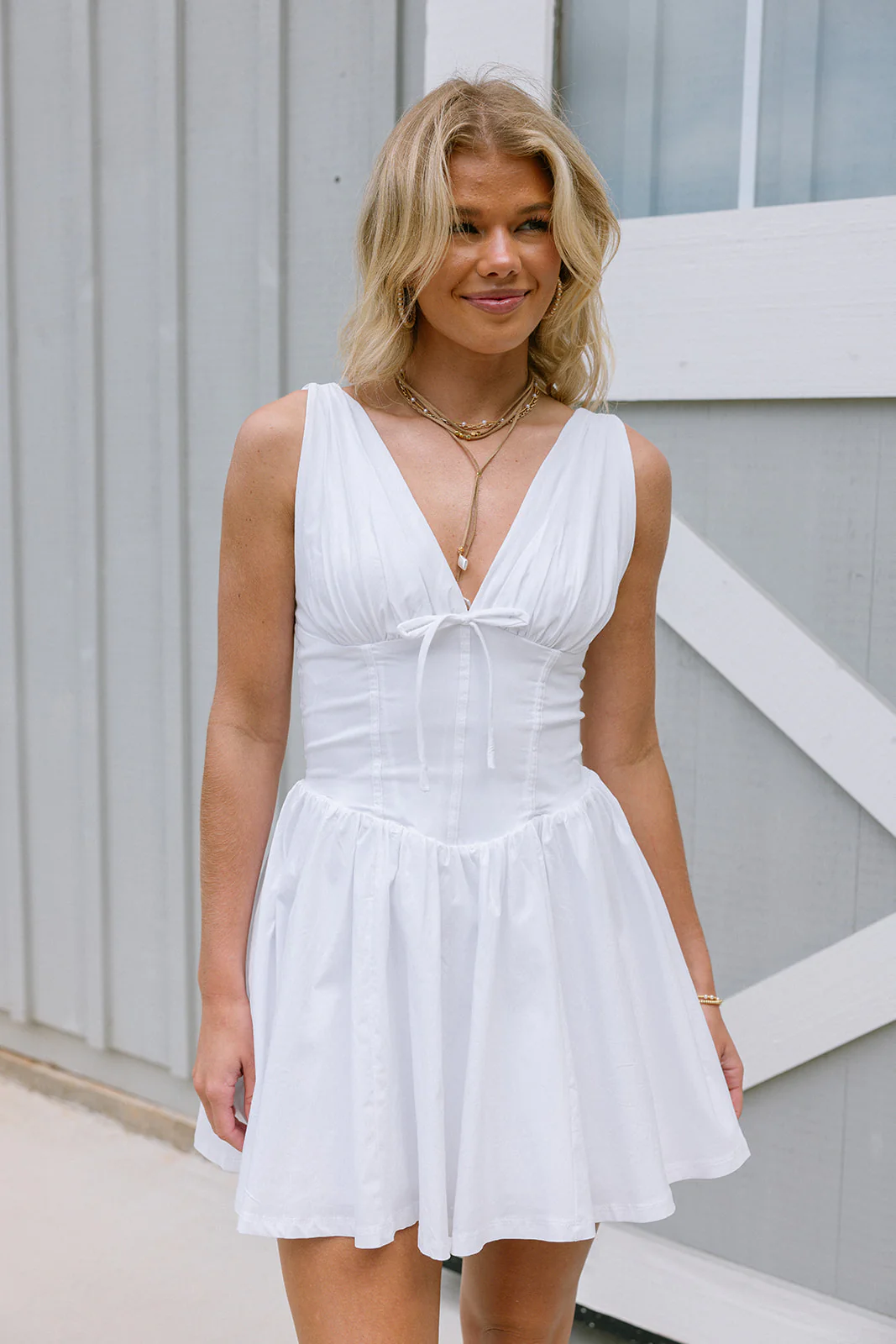 Juliette White Corset Flare Mini Dress - Image 7