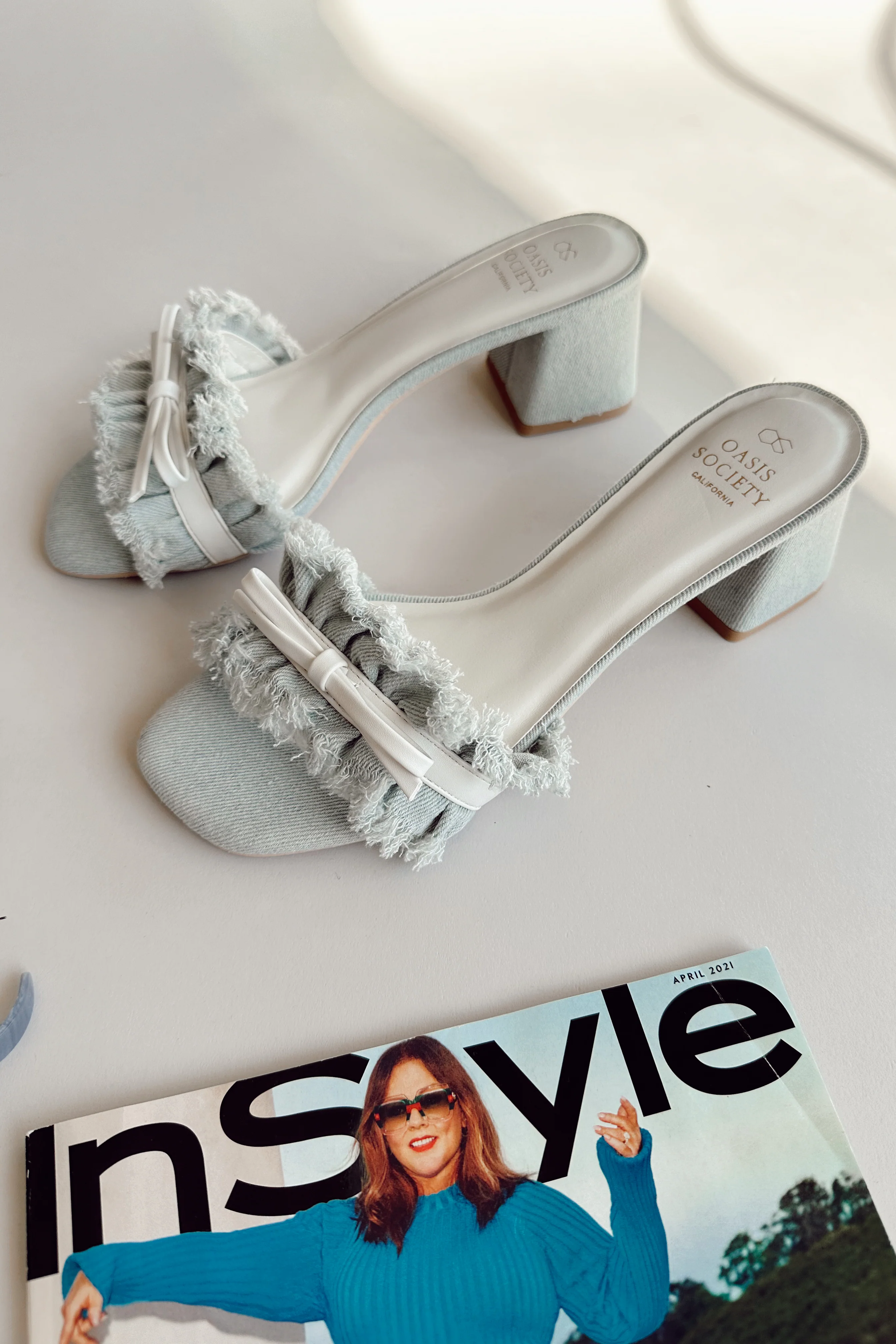 Julissa Light Denim Bow Slide Heel - Image 2