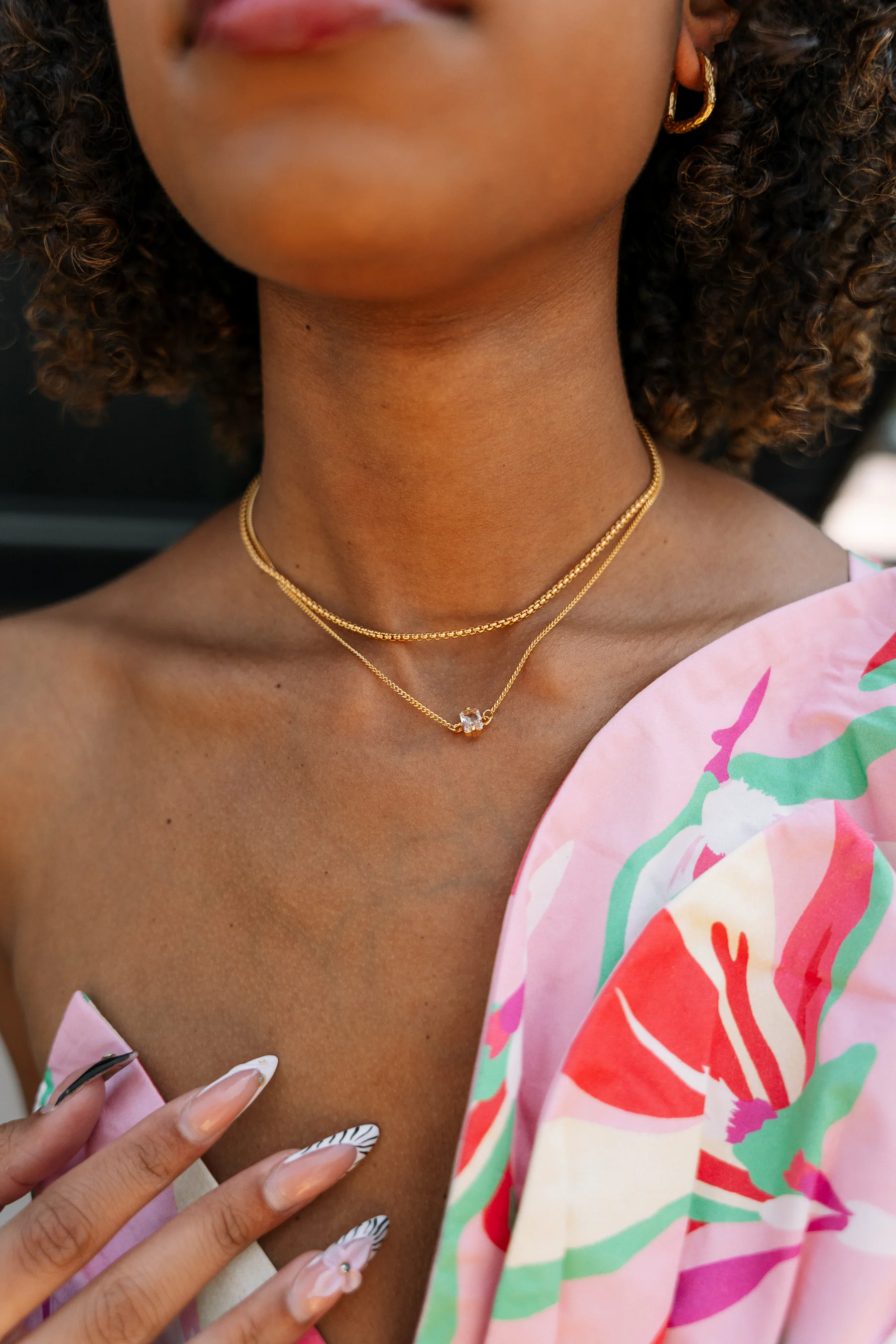 Julissa Rhinestone & Gold Chain Layered Necklace