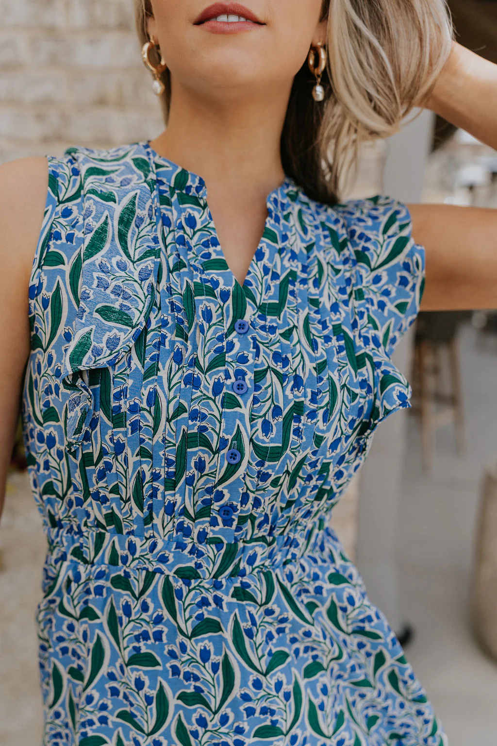 June Blue & Green Floral Ruffle Mini Dress - Image 3