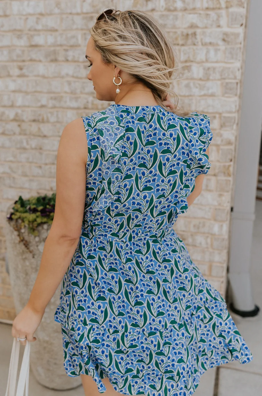 June Blue & Green Floral Ruffle Mini Dress - Image 5