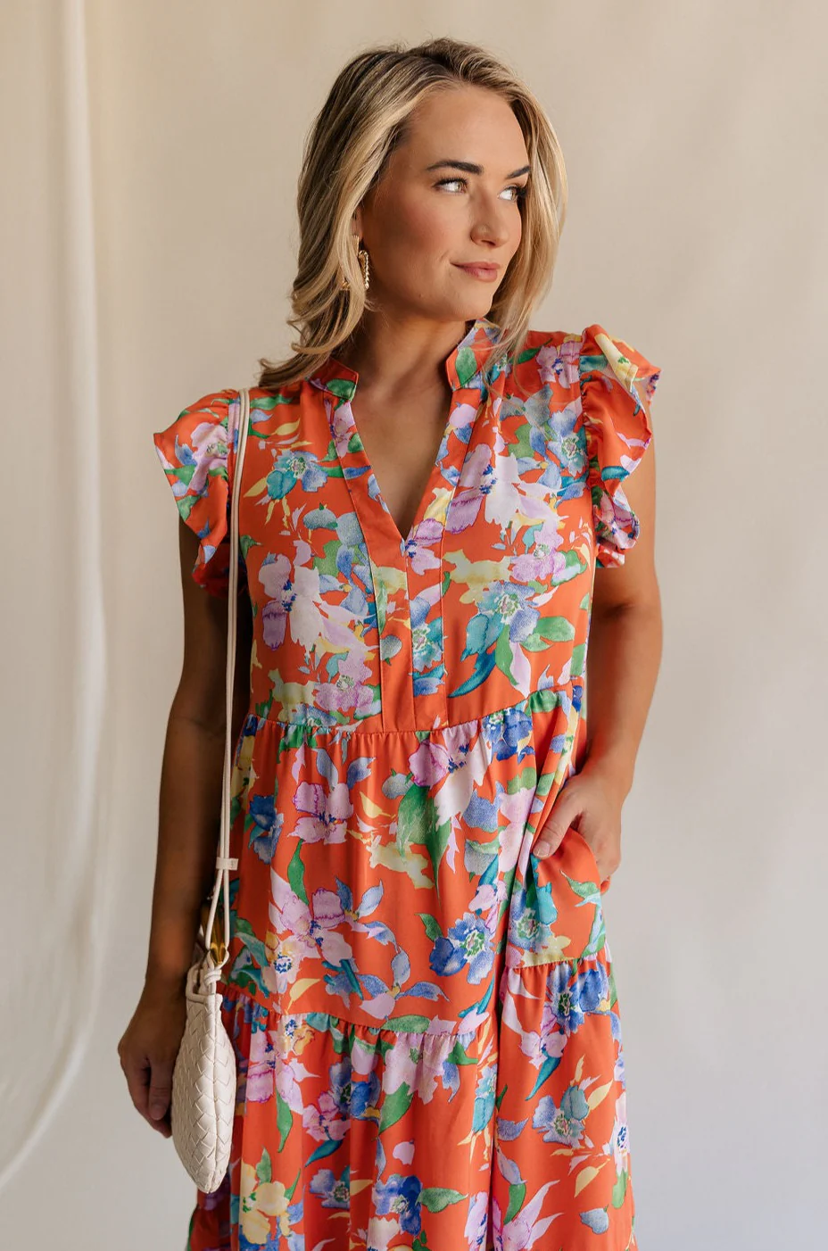 Kai Orange Multi Floral Midi Ruffle Dress - Image 2