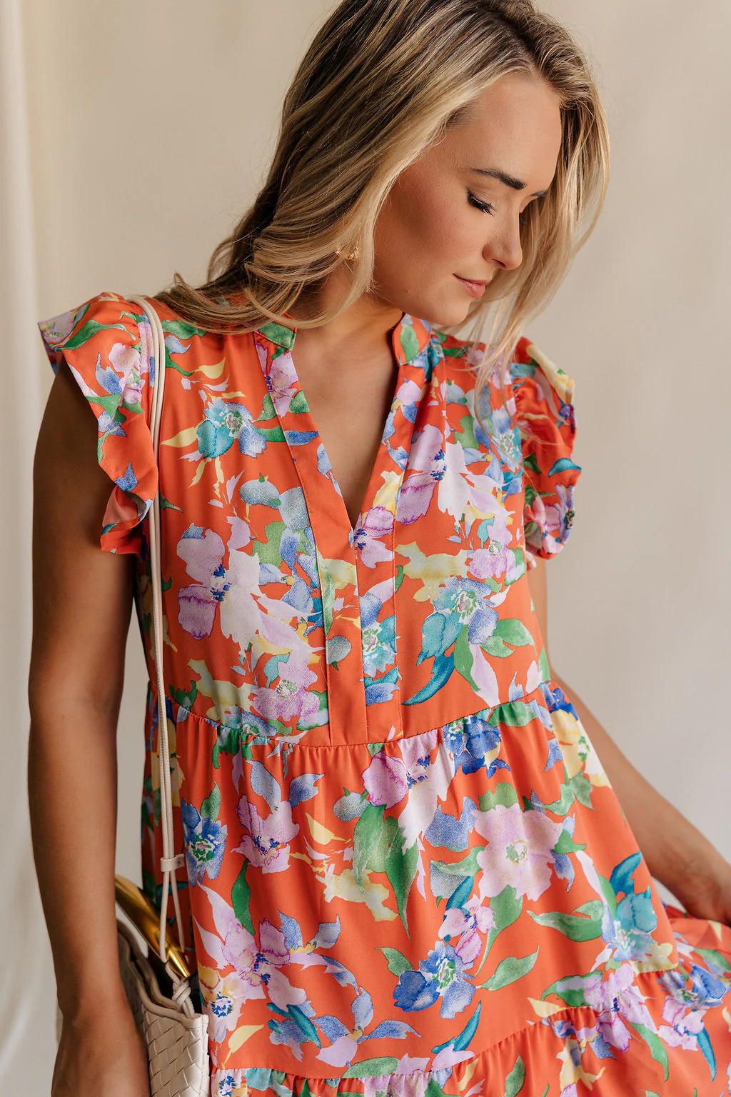 Kai Orange Multi Floral Midi Ruffle Dress - Image 3