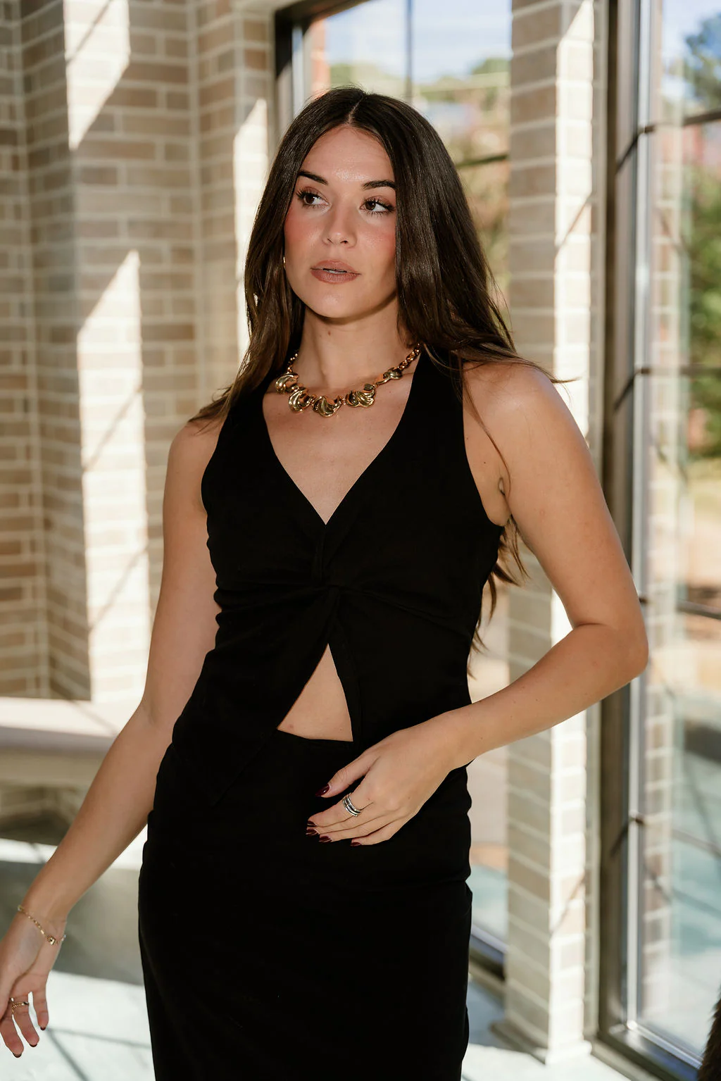 Kaia Black Split Hem Tank